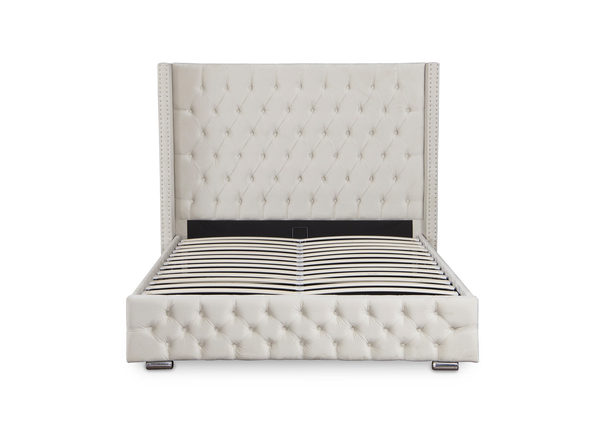 Lit coffre en velours beige 160x200 cm MAXI