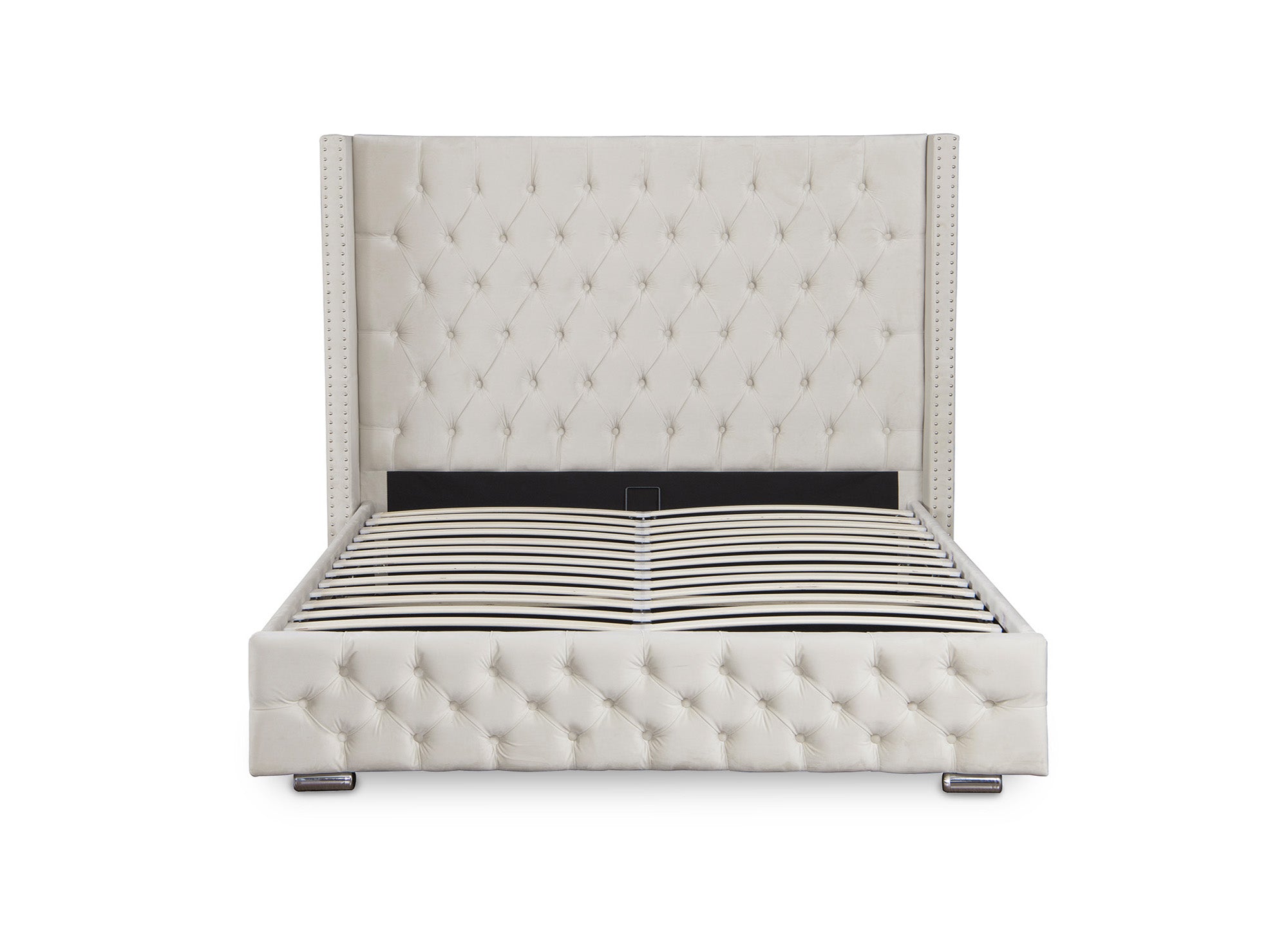 Lit coffre en velours beige 180x200 cm MAXI