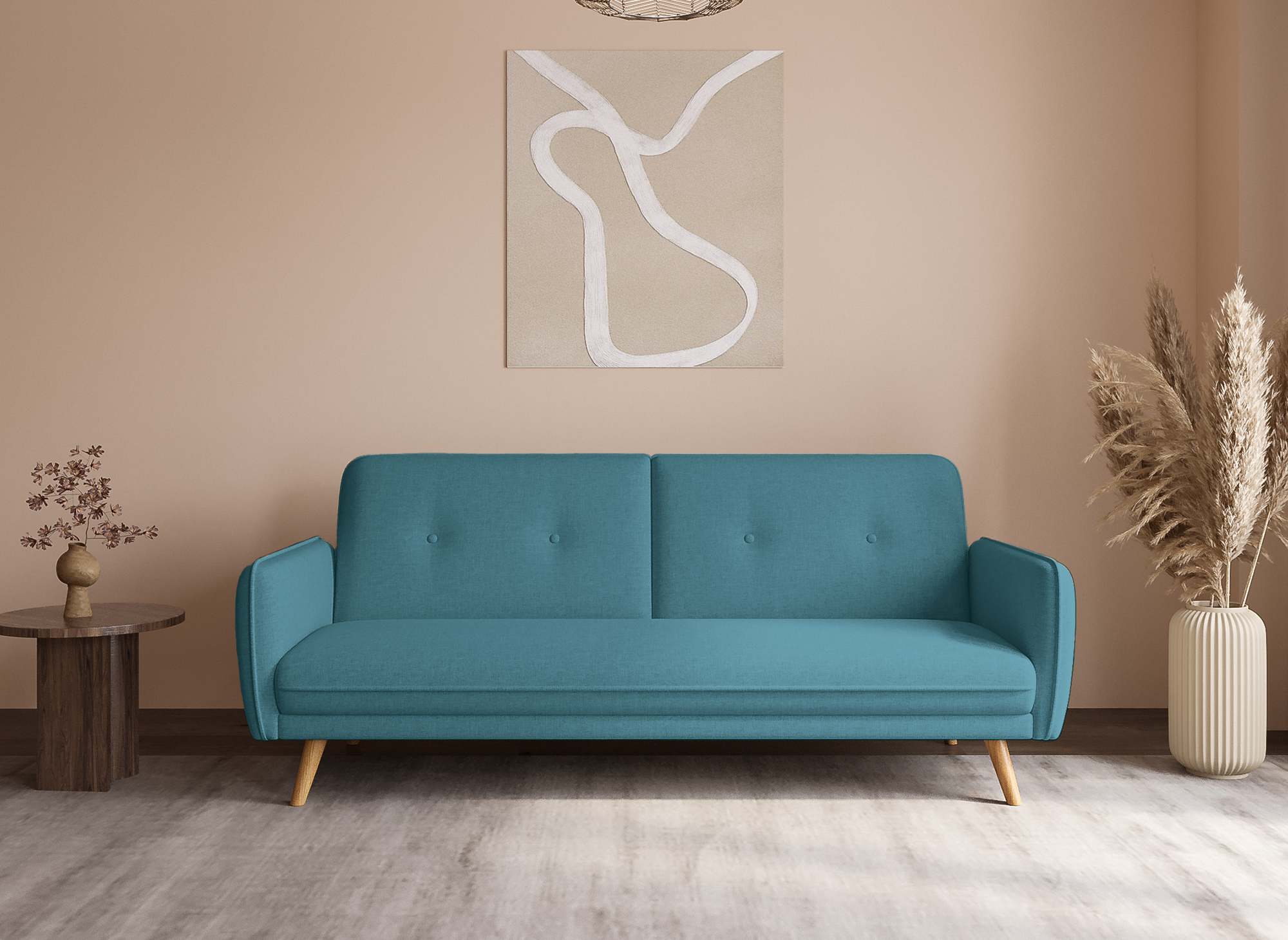 Canapé clic clac en tissu bleu avec pieds en bois NATAL