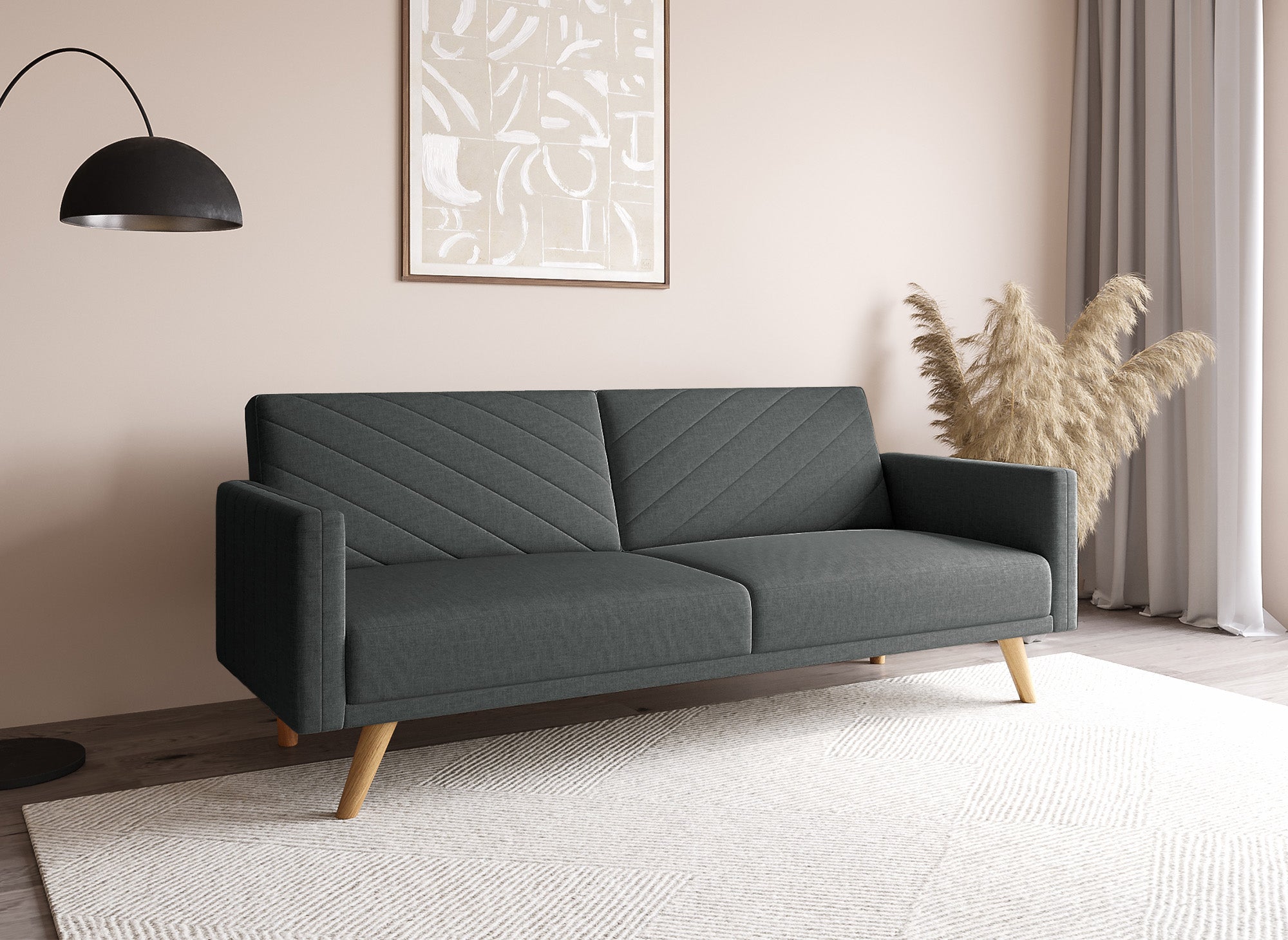 Canapé 3 places convertible scandinave en tissu gris foncé BALDER