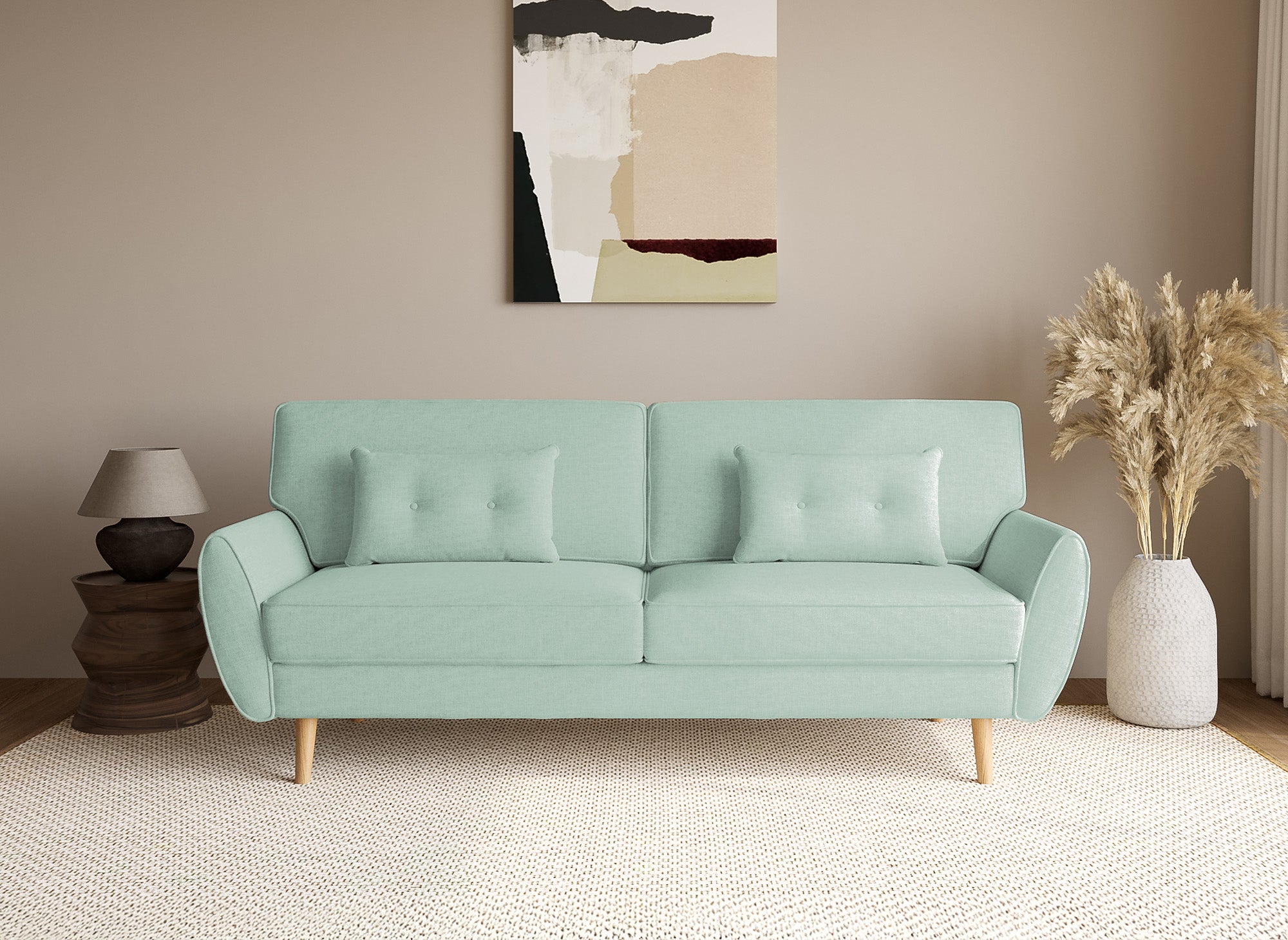 Canapé clic clac en tissu vert d'eau avec pieds en bois PANAMA