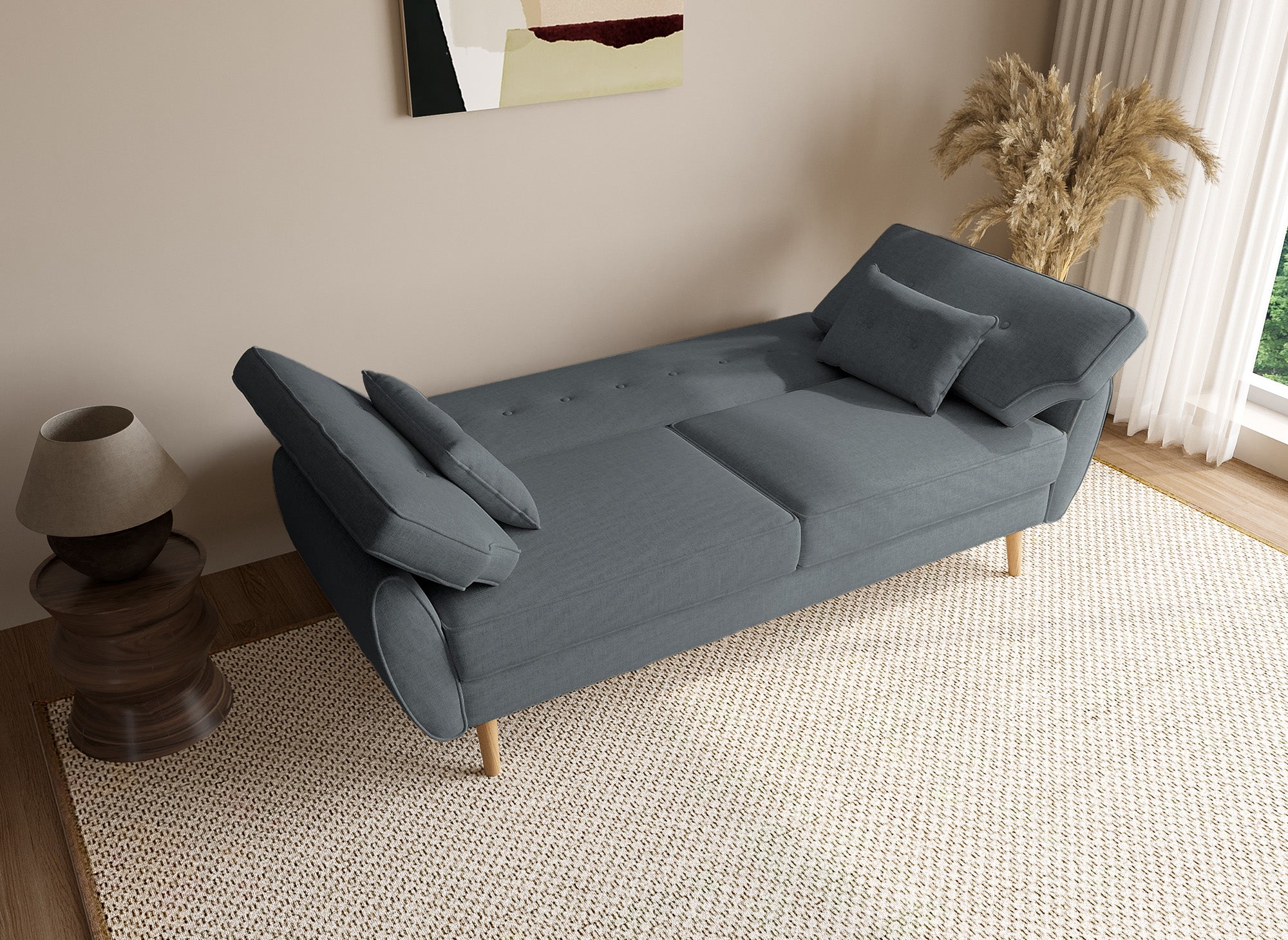 Canapé clic clac en tissu gris foncé avec pieds en bois PANAMA