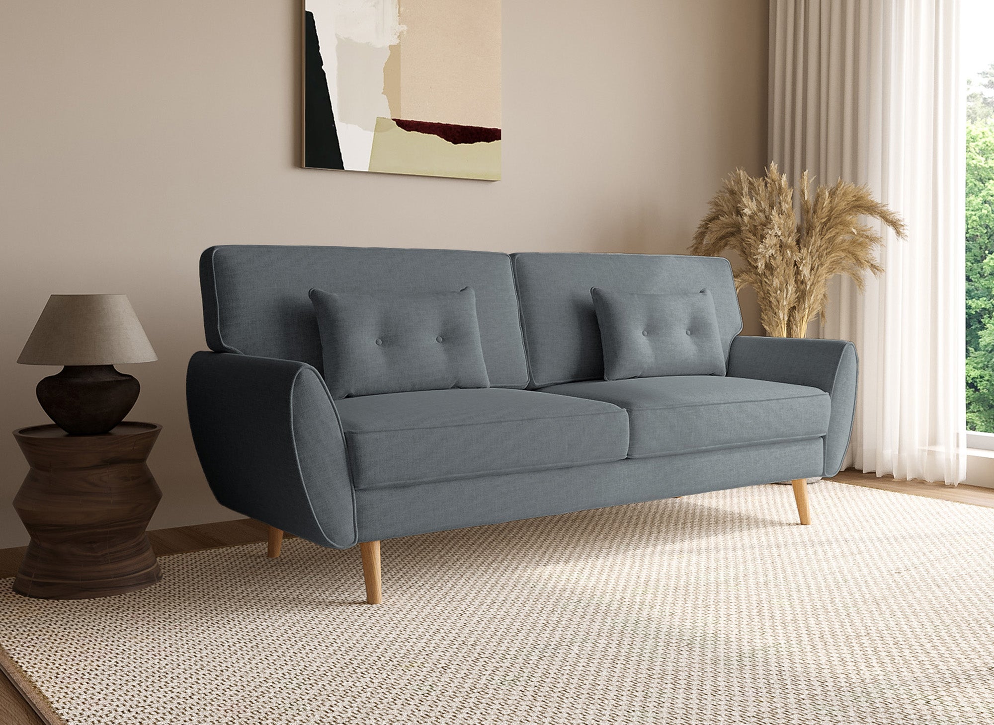 Canapé clic clac en tissu gris foncé avec pieds en bois PANAMA