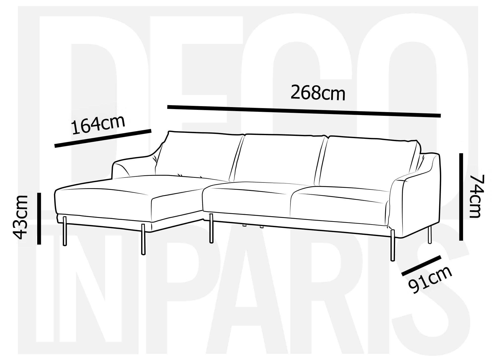 Canapé d'angle avec méridienne en velours gris CELINE - Angle Gauche