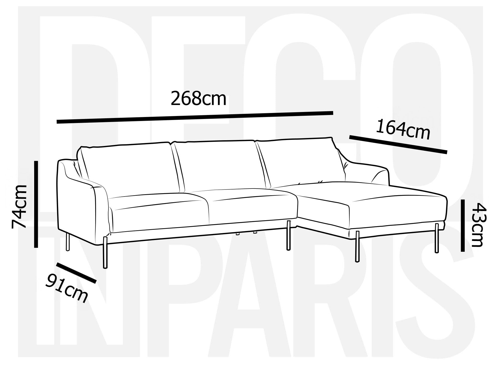 Divano angolare in velluto grigio CELINE con chaise longue - Angolo retto