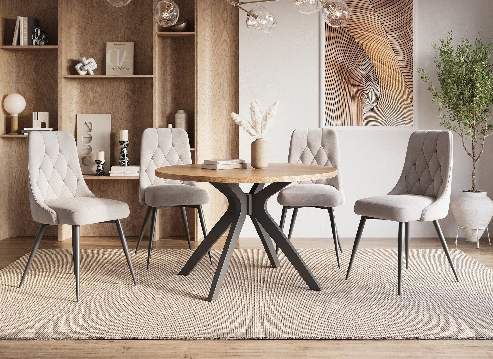 Table à manger ronde design couleur chêne NOVEA