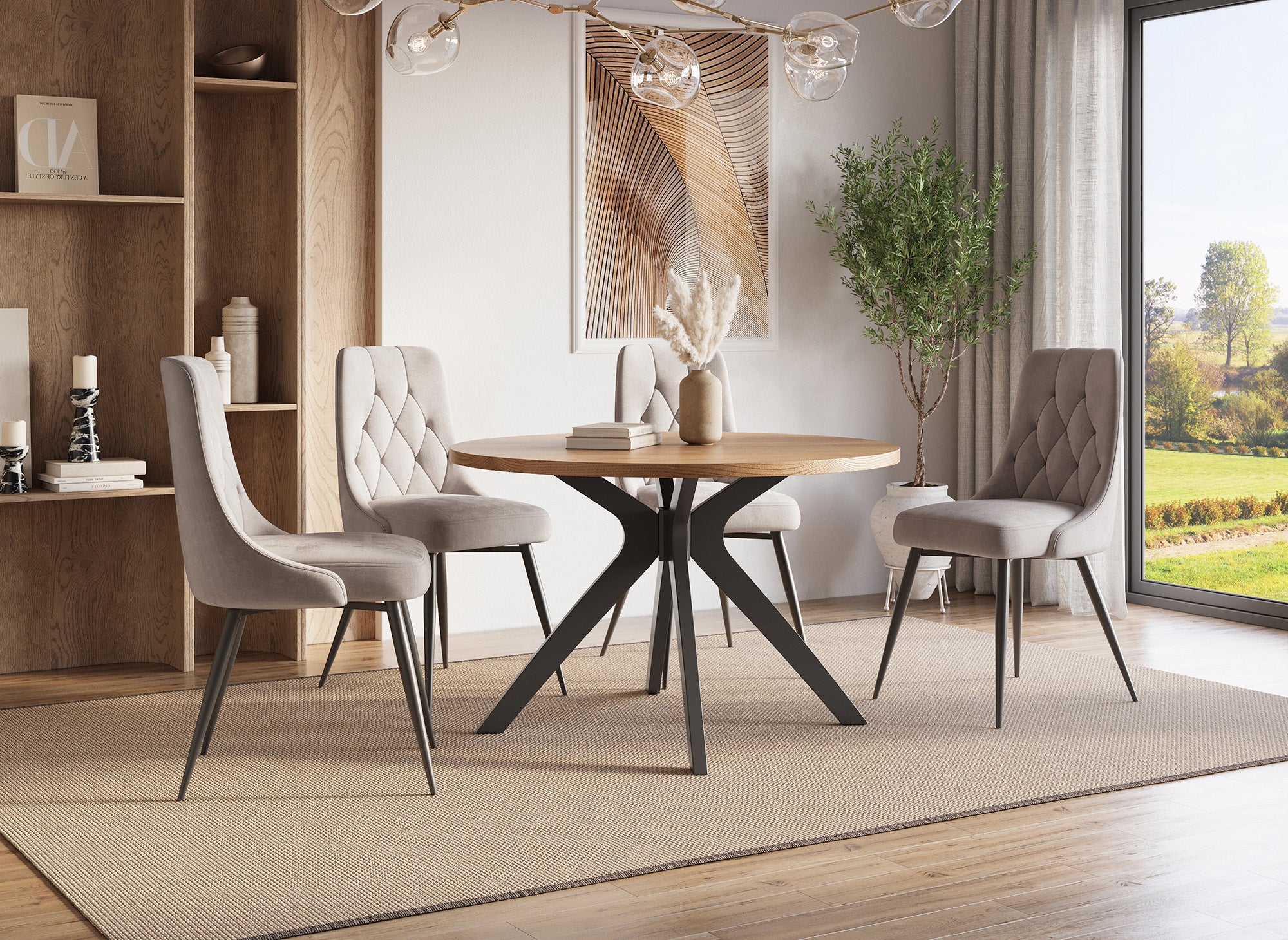 Table à manger ronde design couleur chêne NOVEA