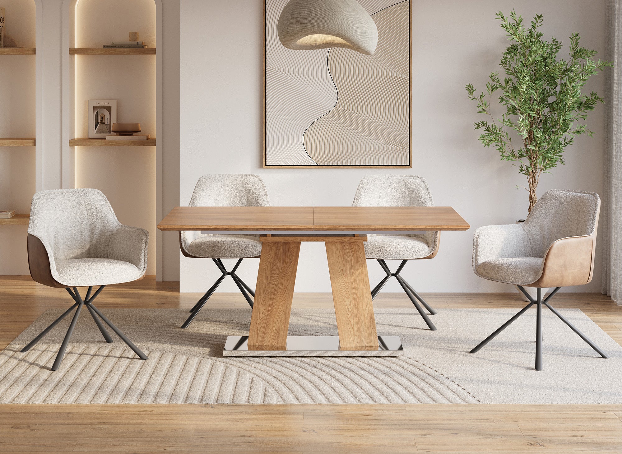 Table à manger rectangulaire en bois extensible 8 personnes YANNA