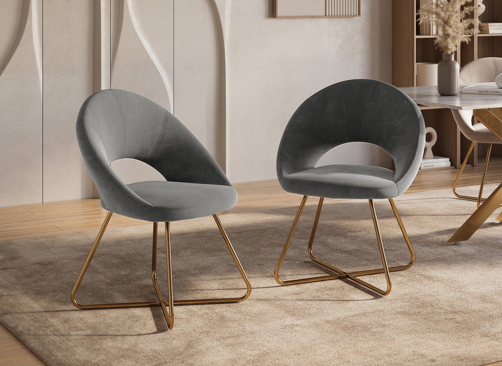 Lot de 2 chaises design en velours gris PETRA