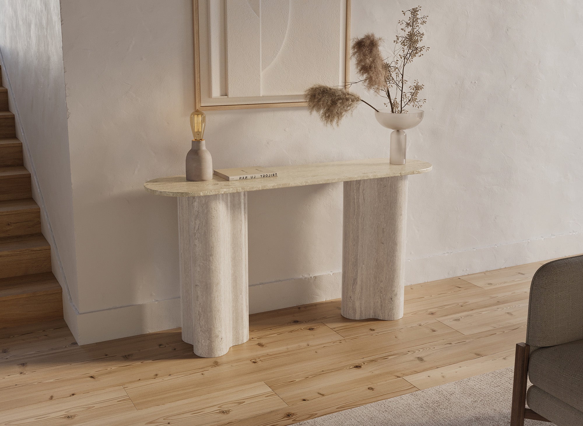 Console en marbre composite beige pieds forme organique VANINA