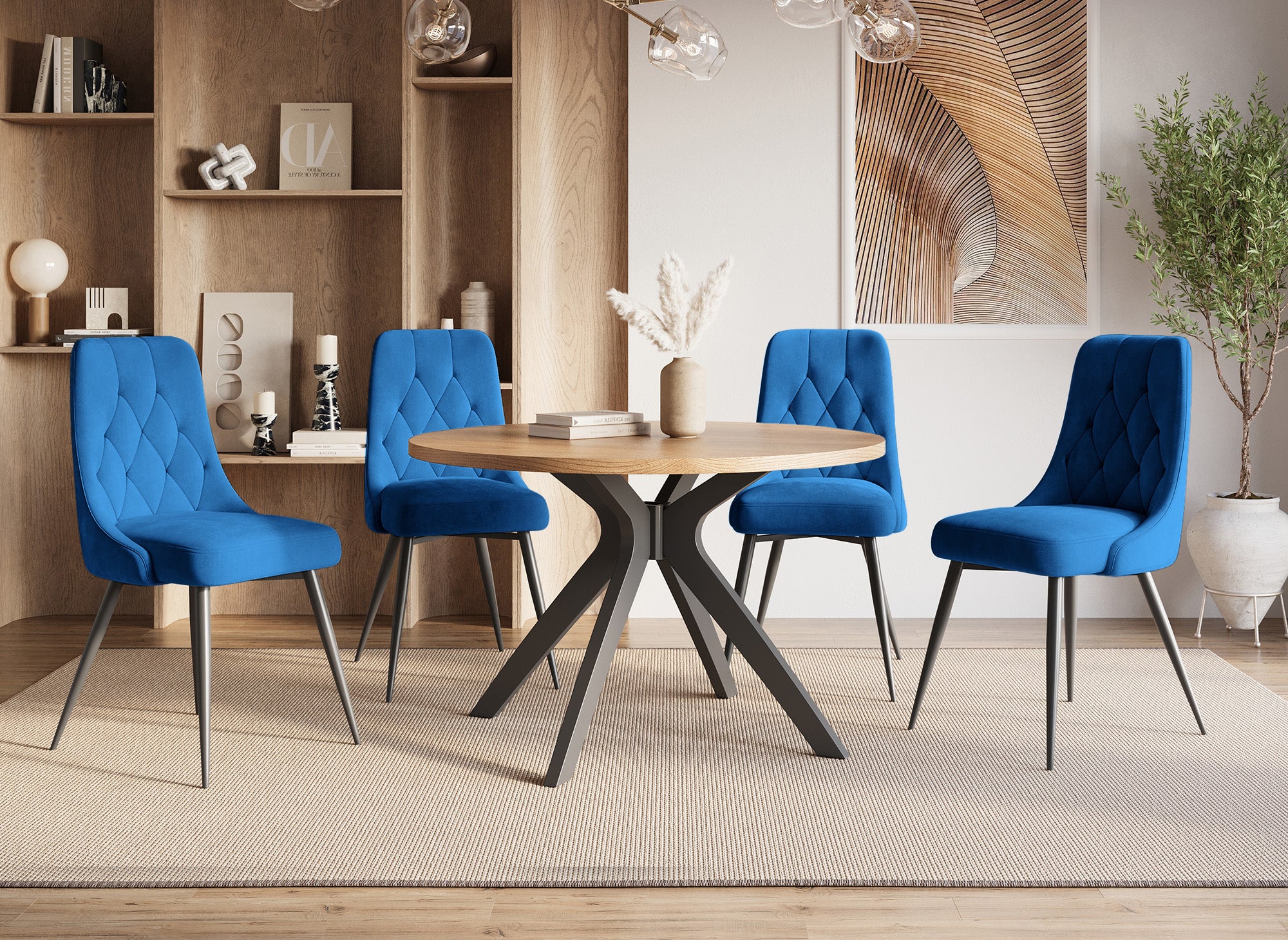 Lot de 4 chaises design en velours bleu OLVEA