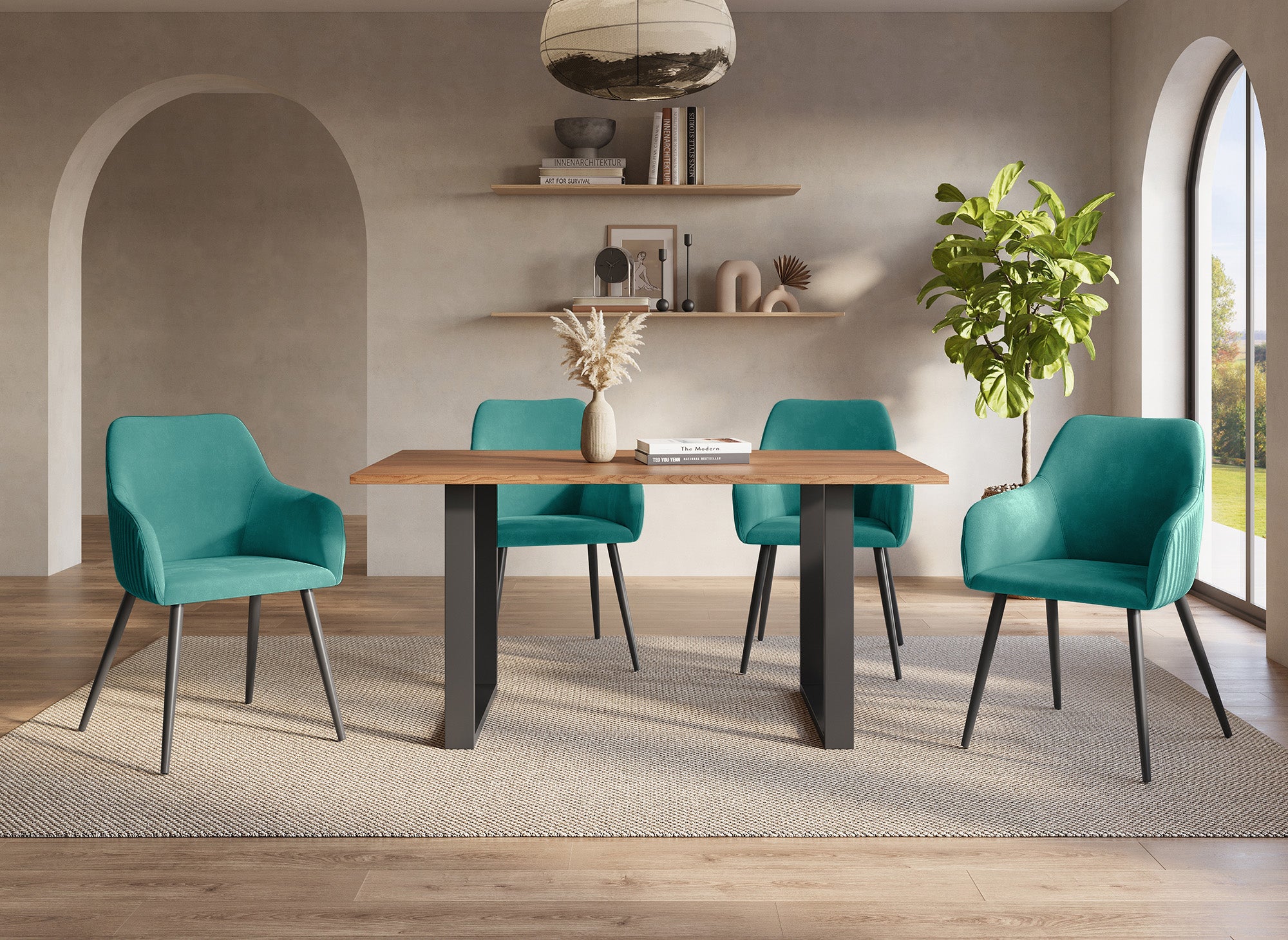 Lot de 2 chaises en velours vert pieds en métal noir DEVOR