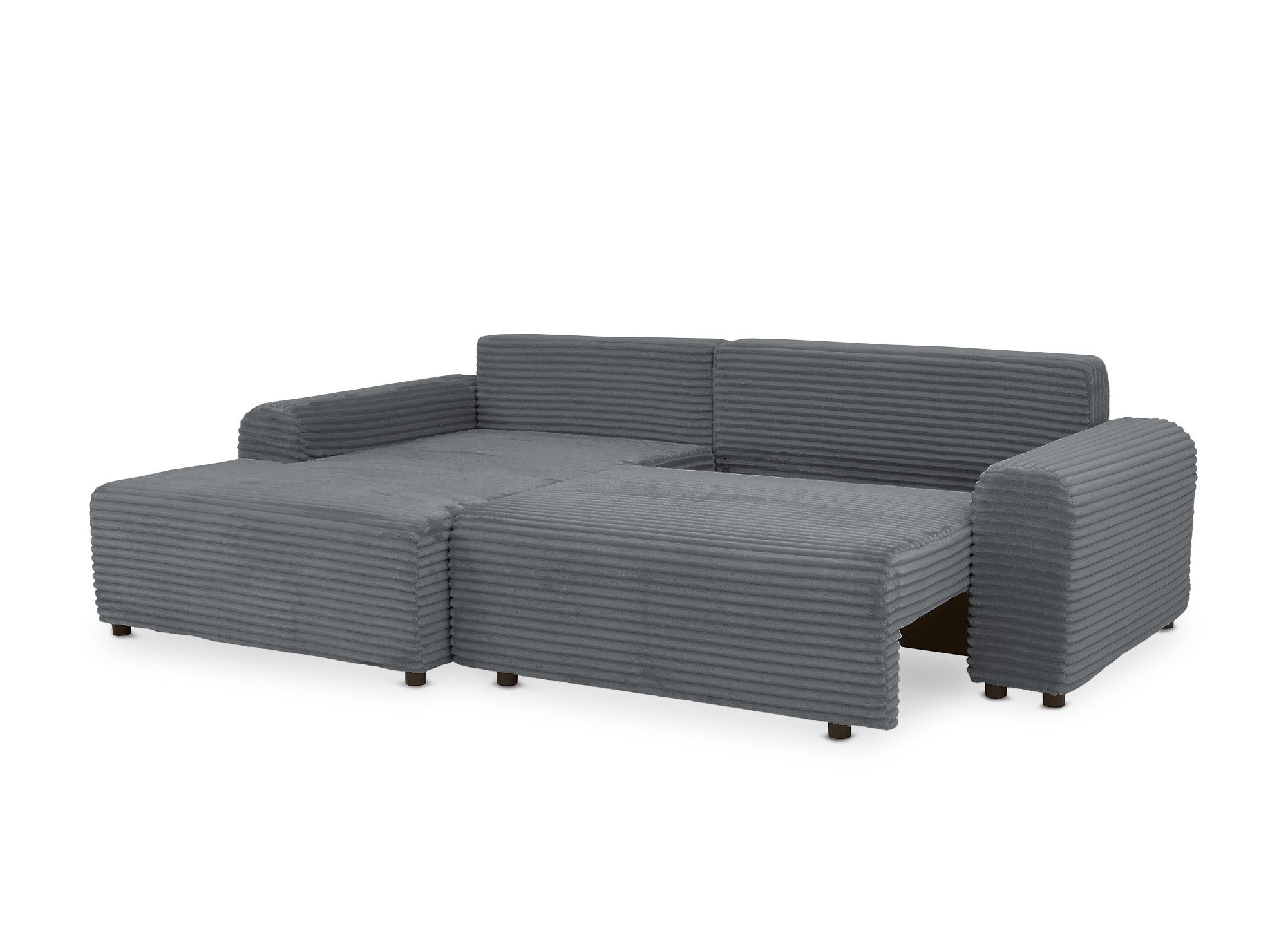 Canapé d'angle gauche convertible avec coffre en velours côtelé épais gris foncé BALI - Angle gauche