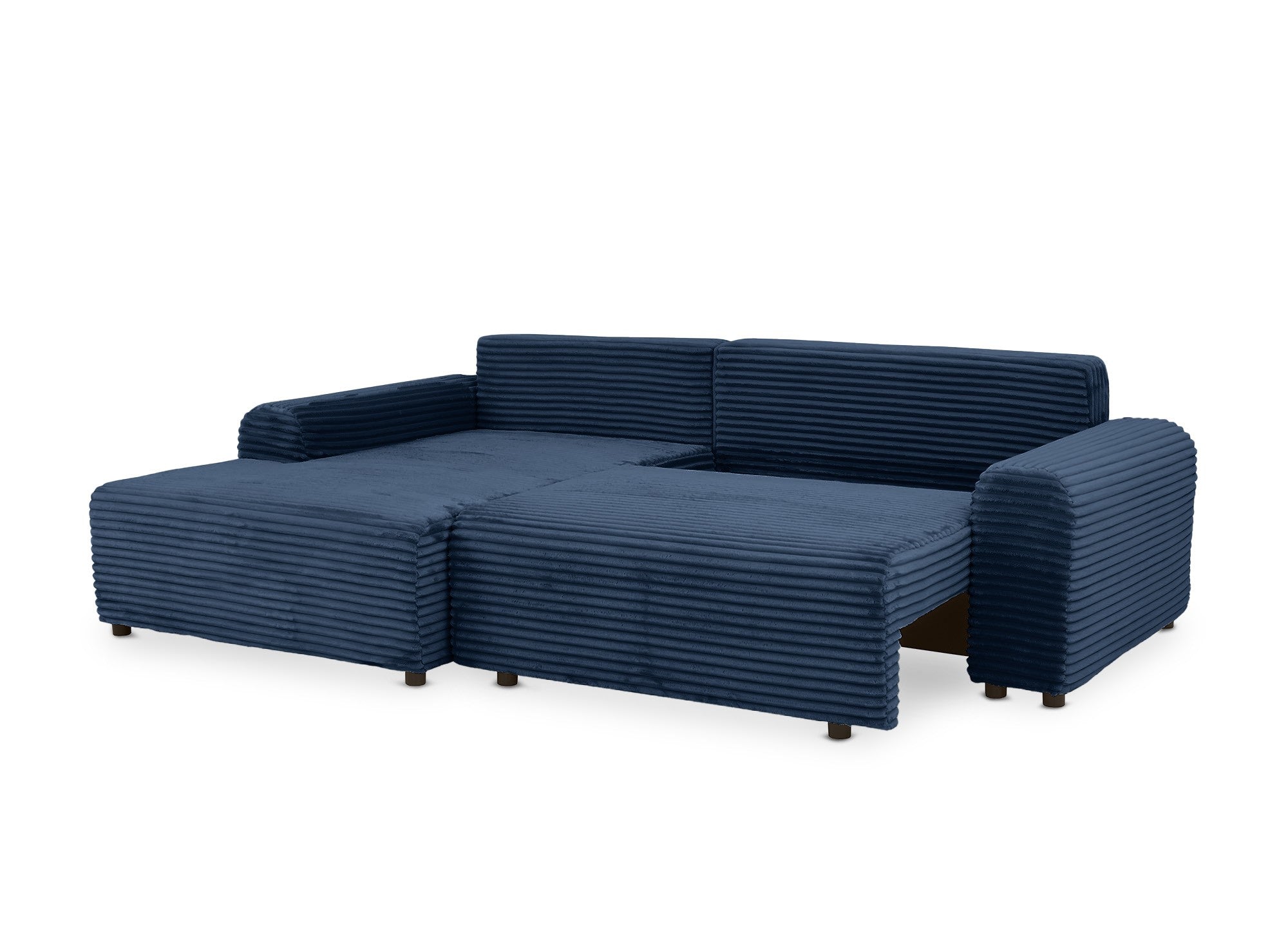 Canapé d'angle gauche convertible avec coffre en velours côtelé épais bleu foncé BALI - Angle gauche