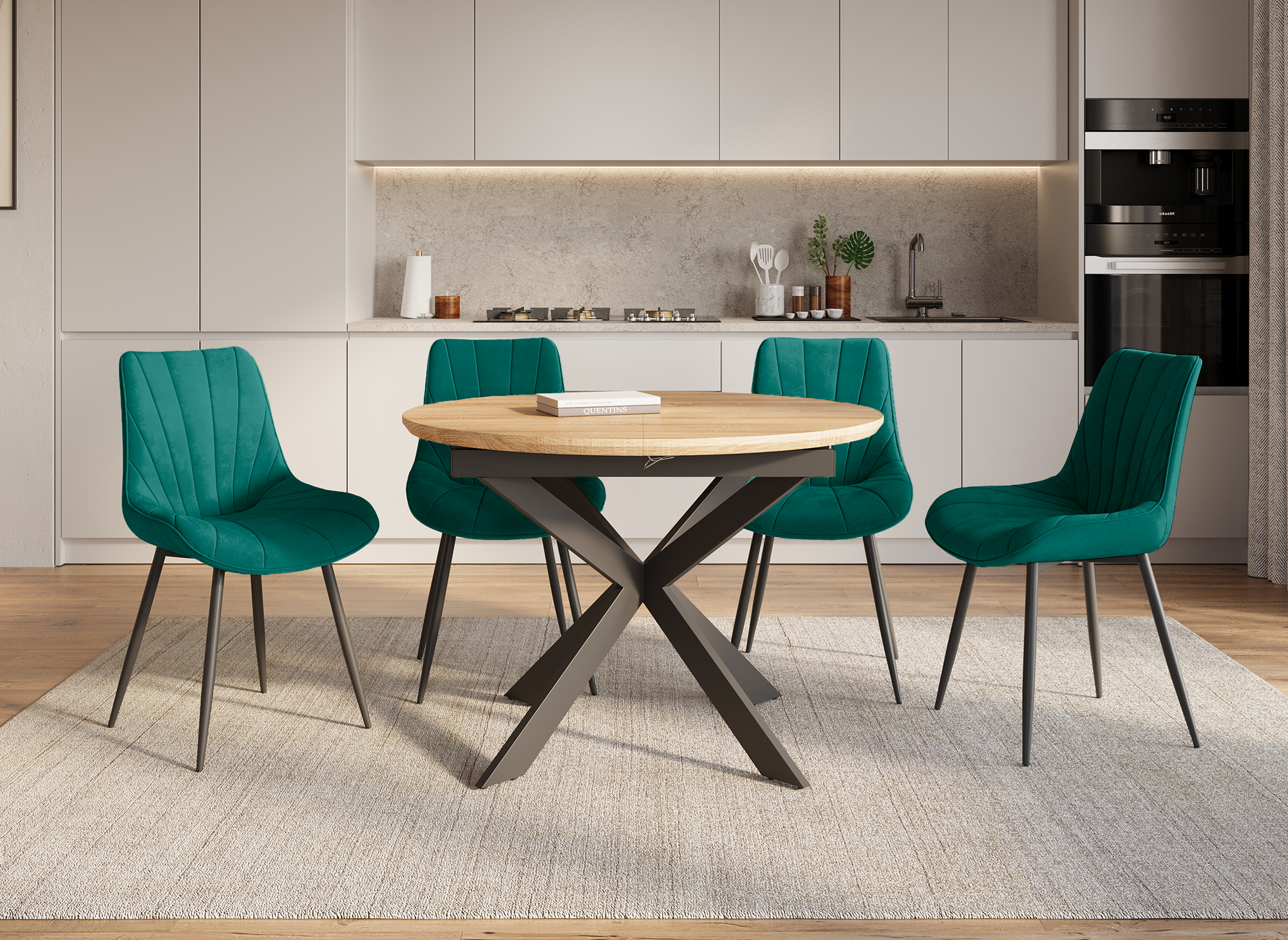 Lot de 4 chaises design en velours vert ELOVA