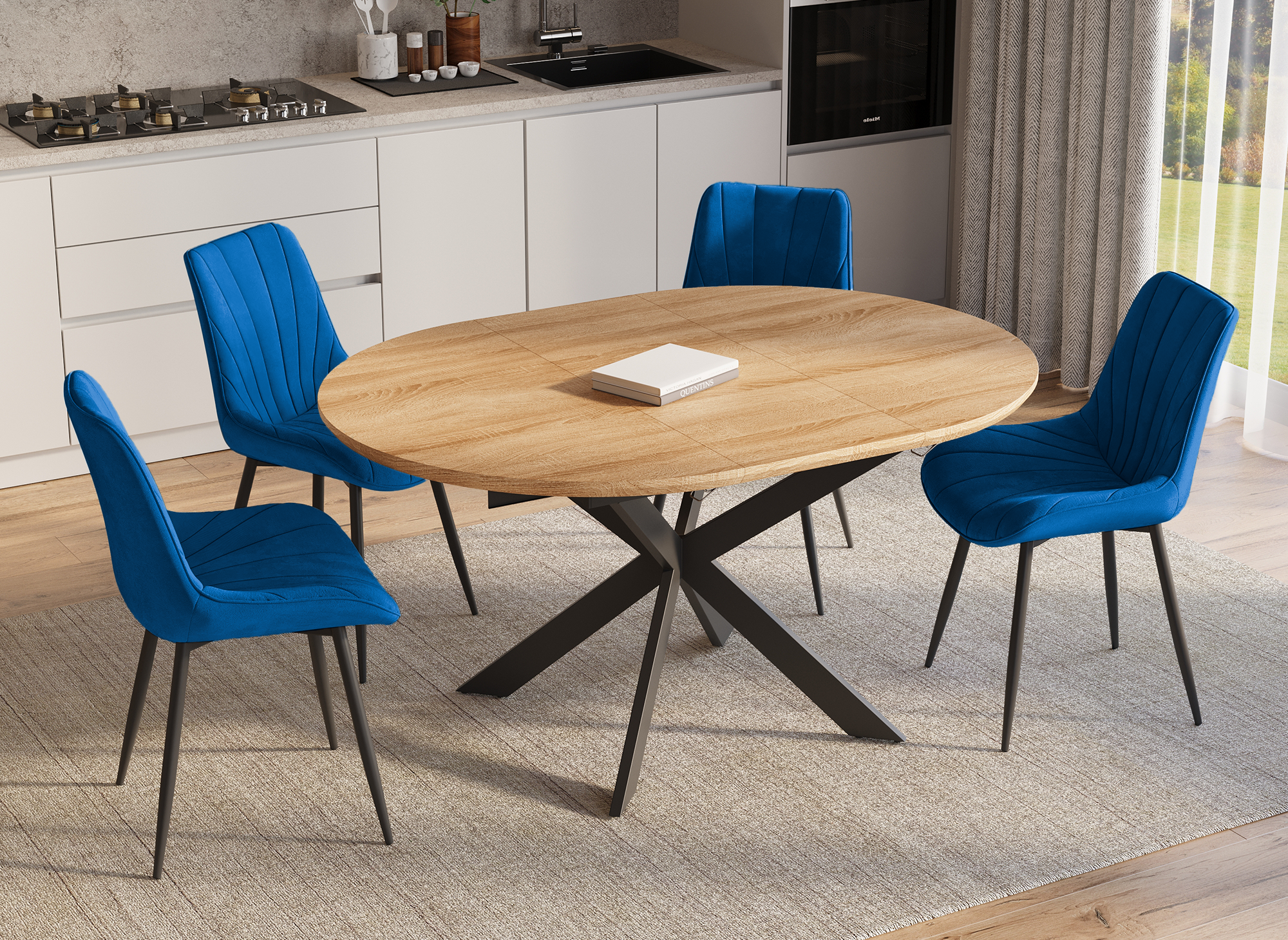 Lot de 4 chaises design en velours bleu ELOVA