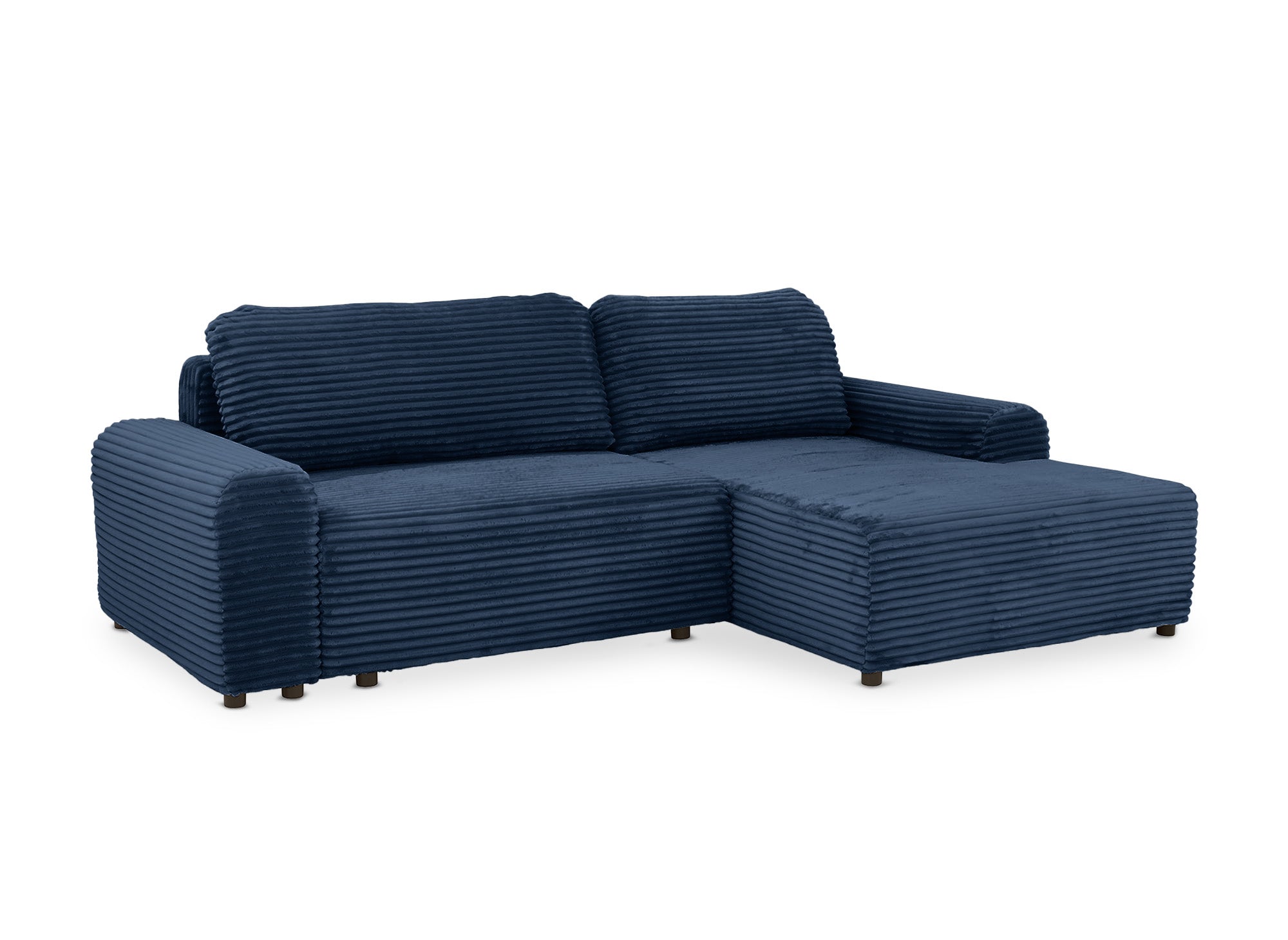 Canapé d'angle droit convertible avec coffre en velours côtelé épais bleu foncé BALI - Angle droit