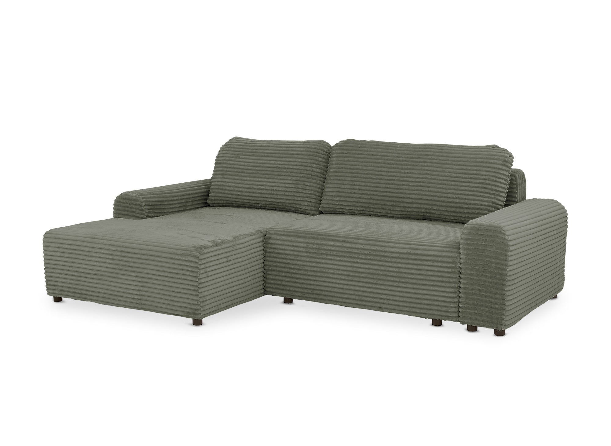 Canapé d'angle gauche convertible avec coffre en velours côtelé épais vert kaki BALI - Angle gauche