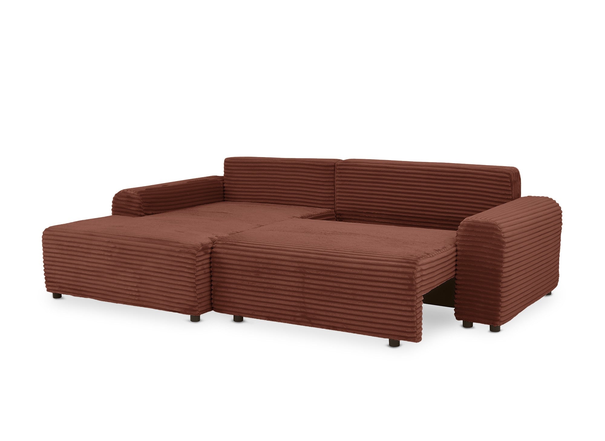 Canapé d'angle gauche convertible avec coffre en velours côtelé épais terracotta BALI - Angle gauche