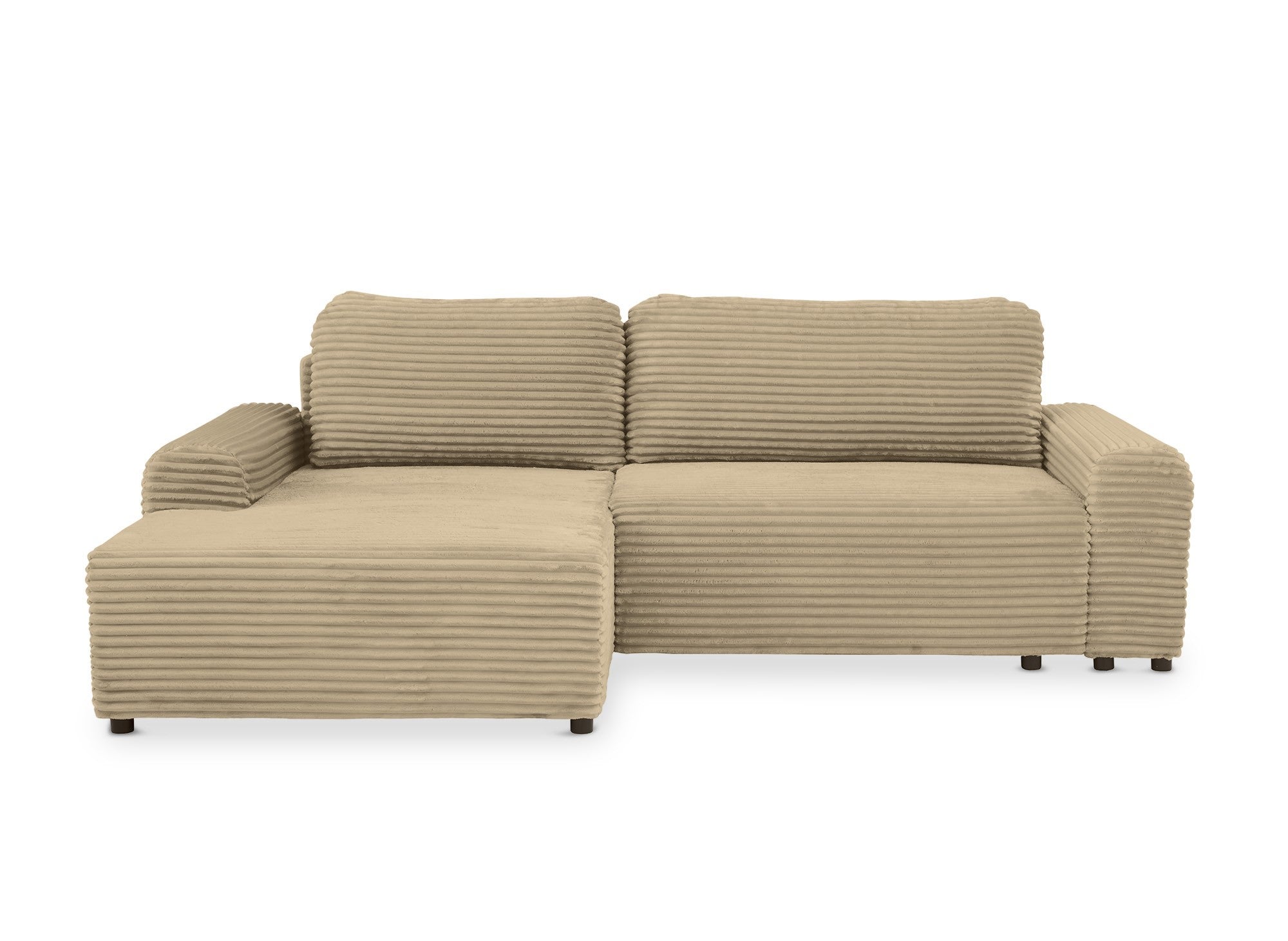 Divano angolare sinistro trasformabile con box in velluto a coste spesso color tortora BALI - Angolo sinistro