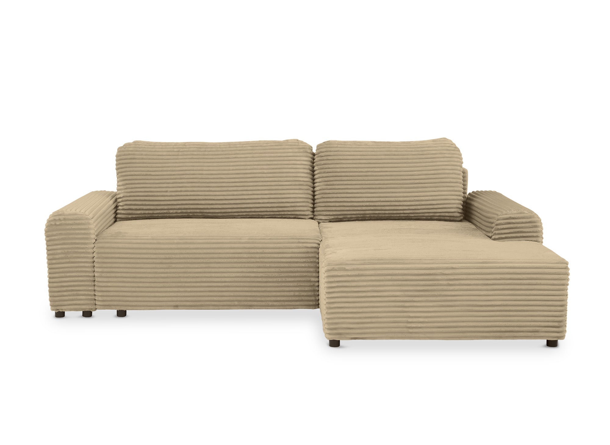 Canapé d'angle droit convertible avec coffre en velours côtelé épais taupe BALI - Angle droit