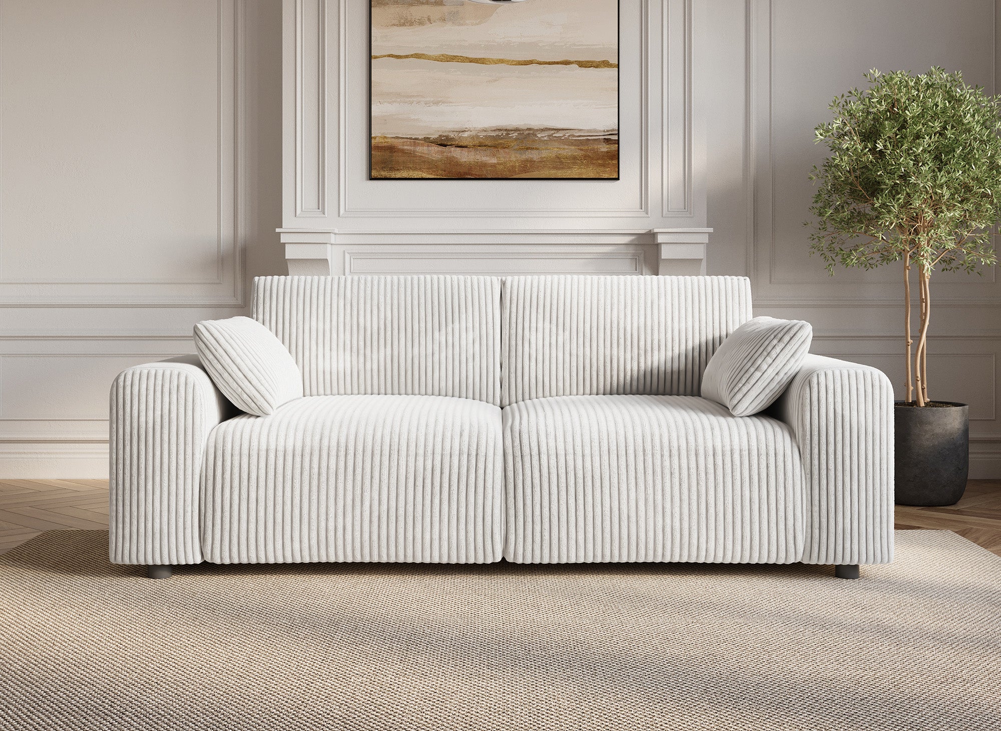 Canapé 3 places en velours côtelé épais beige INAM