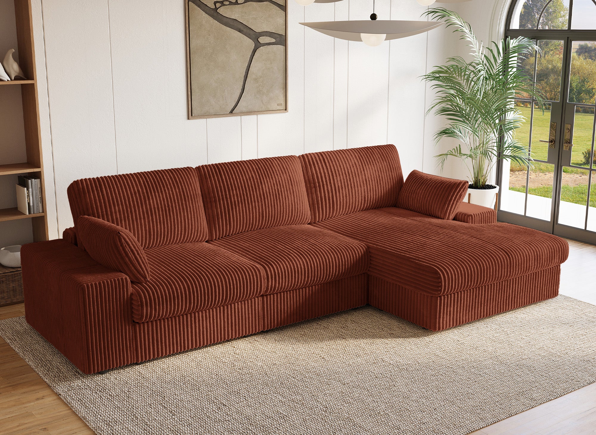 Canapé d'angle réversible en gros côtelé doux terracotta SIRINA