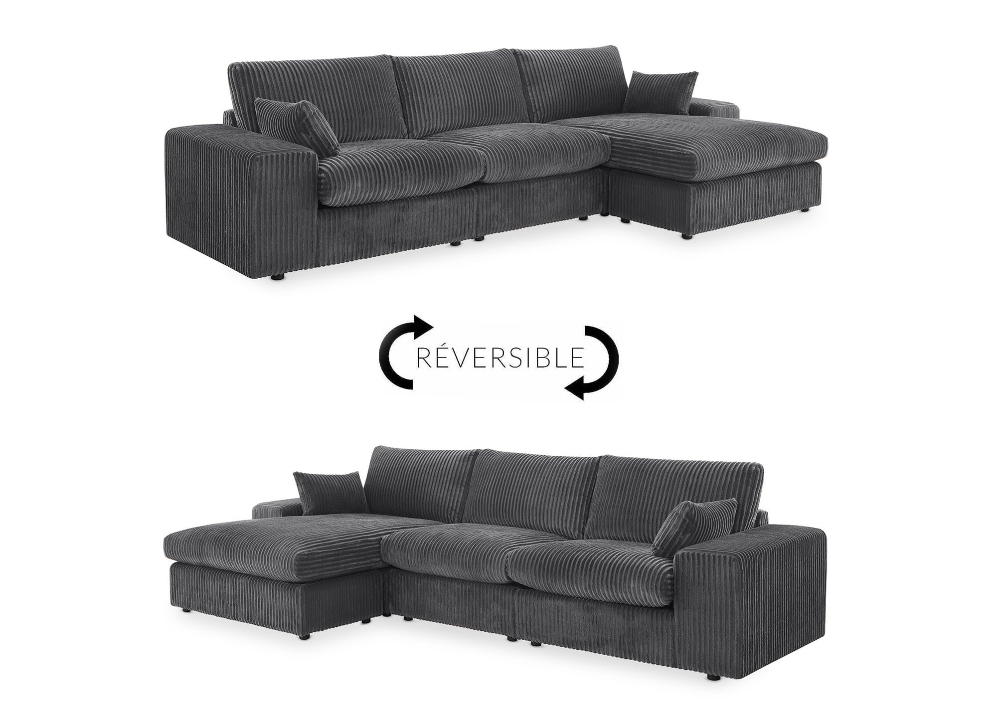 Canapé d'angle réversible en gros côtelé doux gris SIRINA
