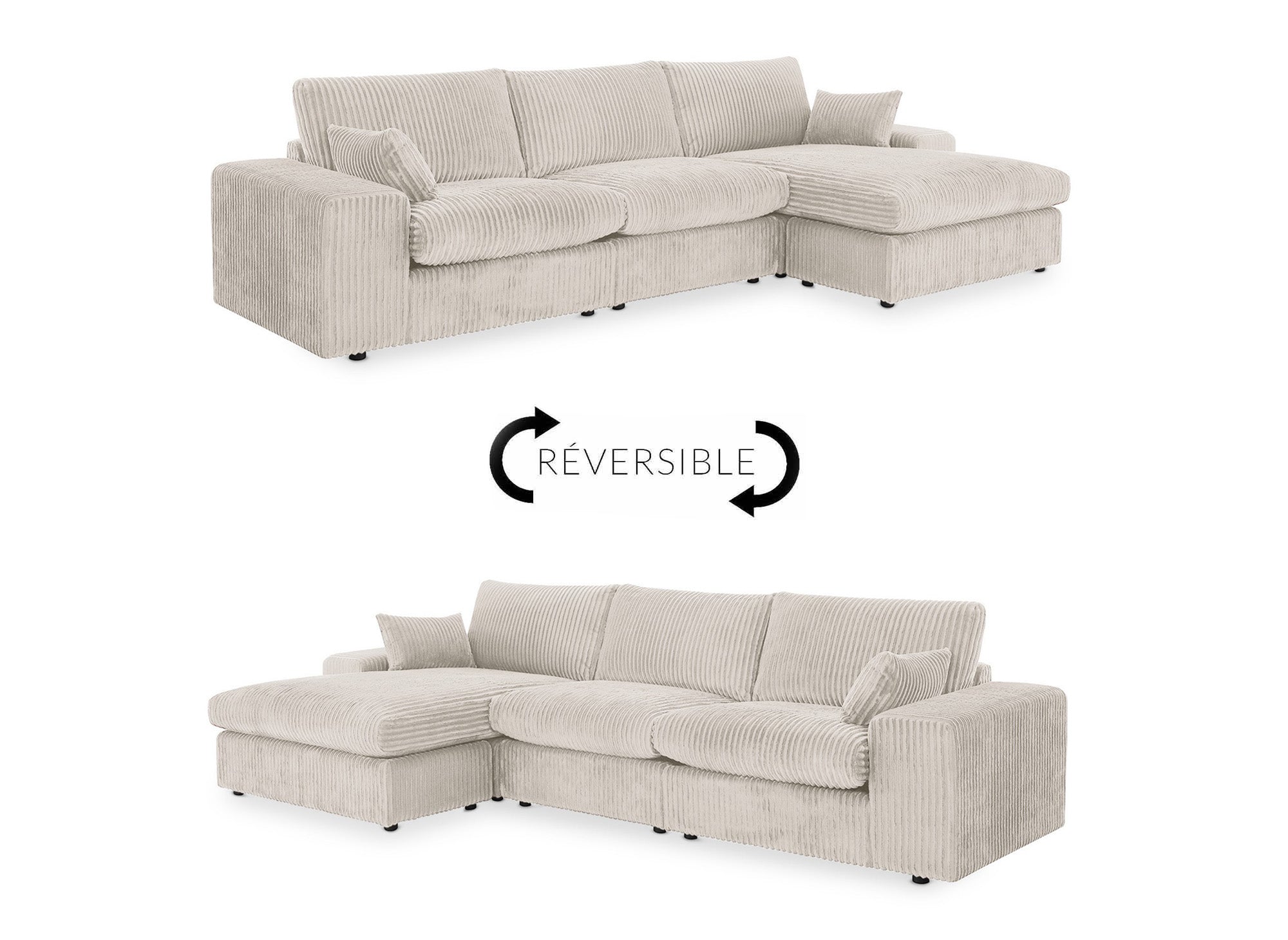 Canapé d'angle réversible en gros côtelé doux beige SIRINA