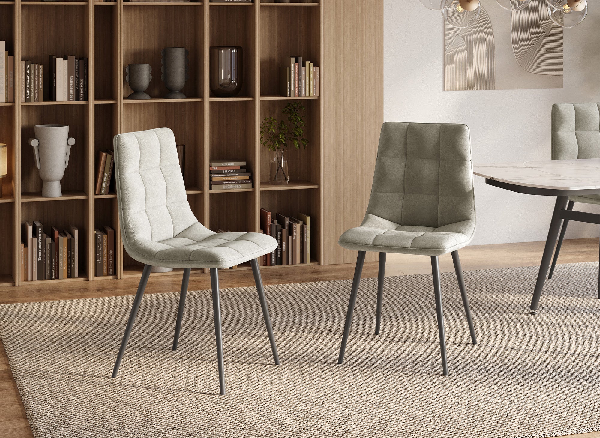 Lot de 4 chaises en velours beige capitonné JEREMI