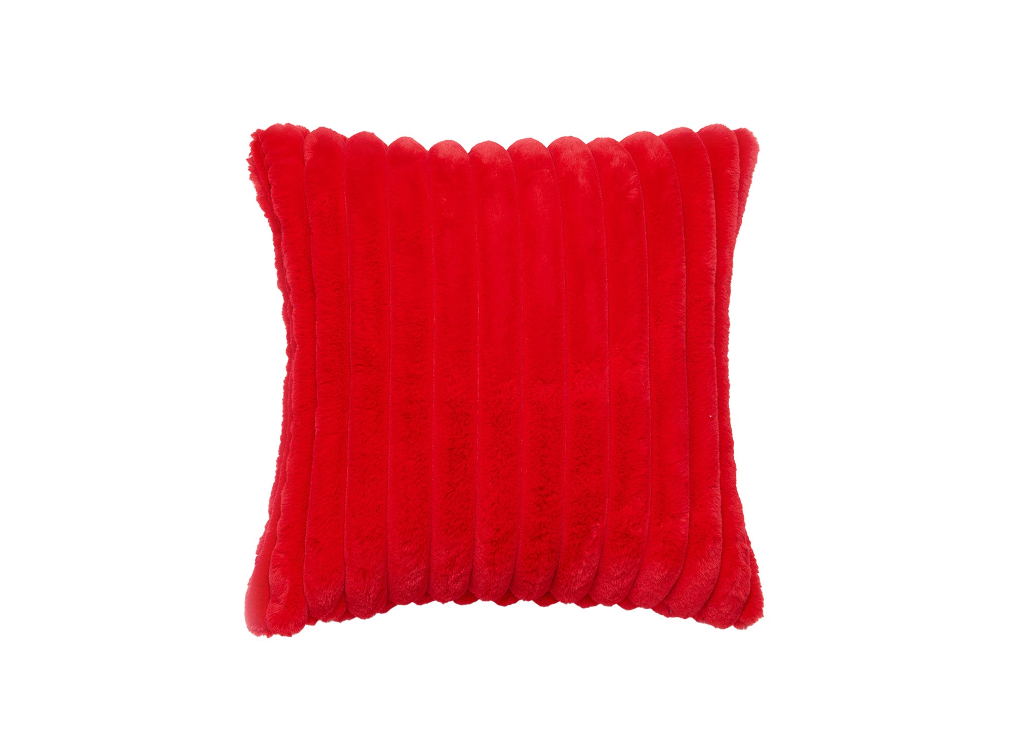 Coussin carré en velours côtelé effet fourrure rouge 45x45 cm URBAIN