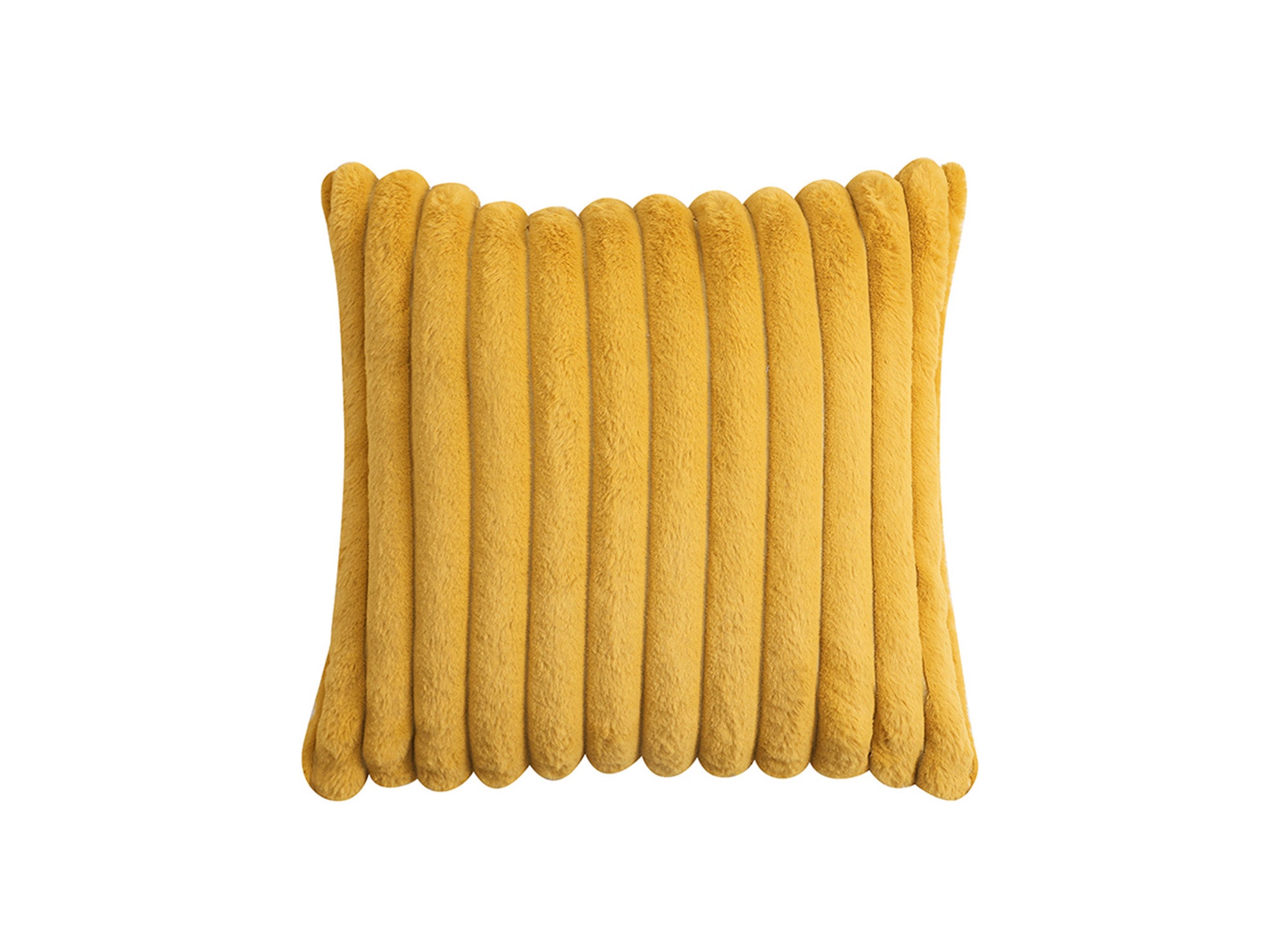 Coussin carré en velours côtelé effet fourrure moutarde 45x45 cm URBAIN