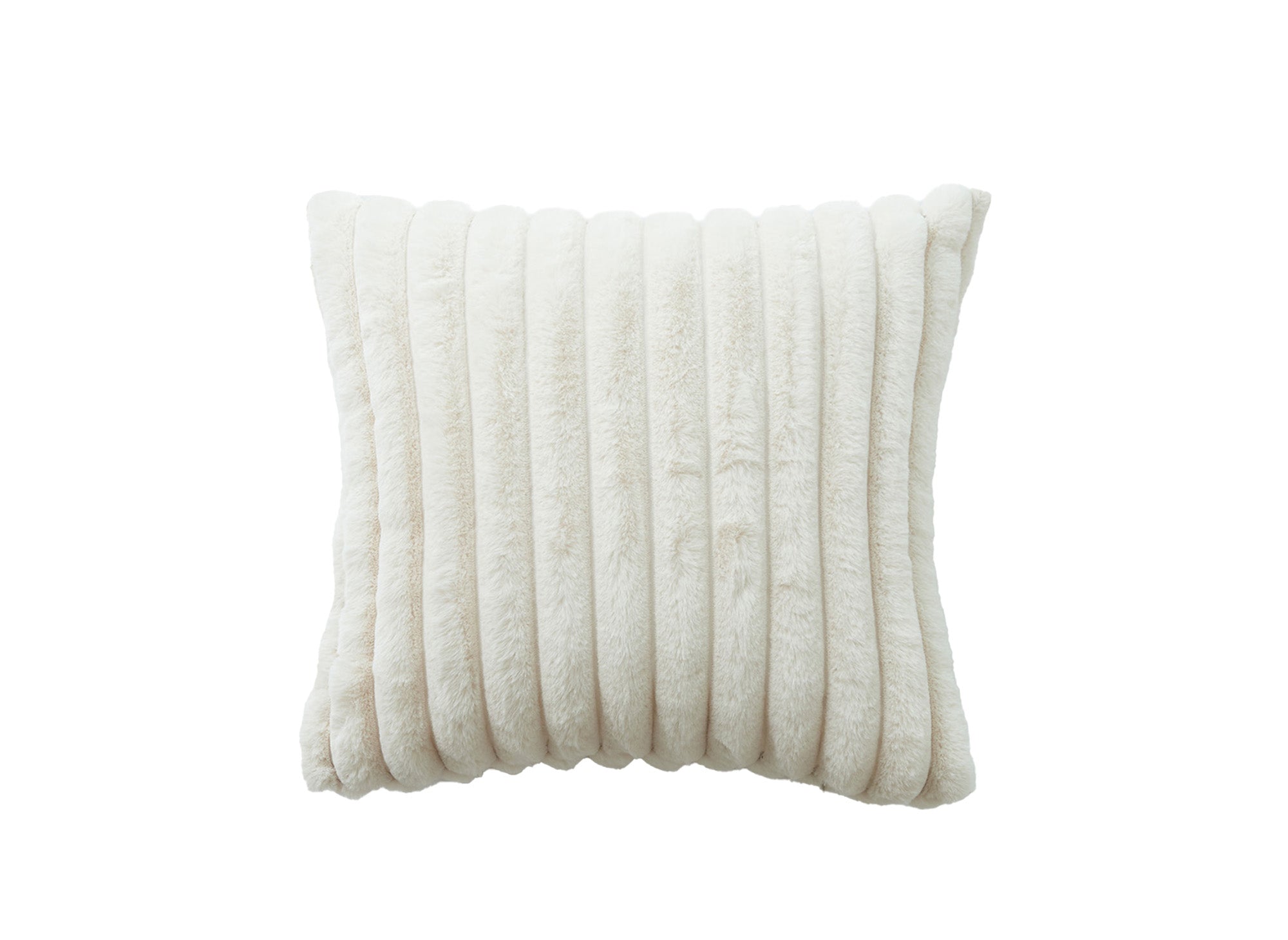 Coussin carré en velours côtelé effet fourrure beige 45x45 cm URBAIN