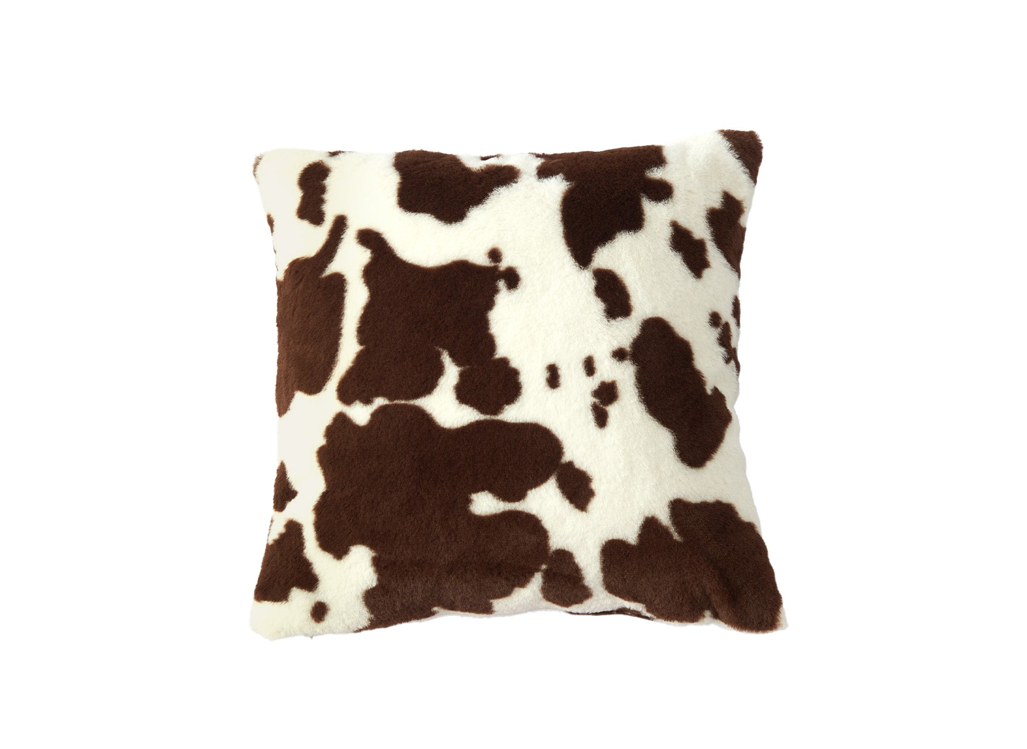 Coussin carré 45x45 cm en tissu poils effet peau de vache marron et blanc SAKINA