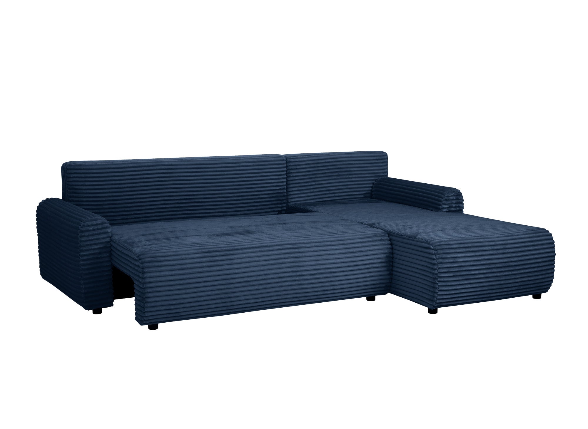 Canapé d'angle réversible et convertible avec coffre en velours côtelé épais bleu foncé KATIA