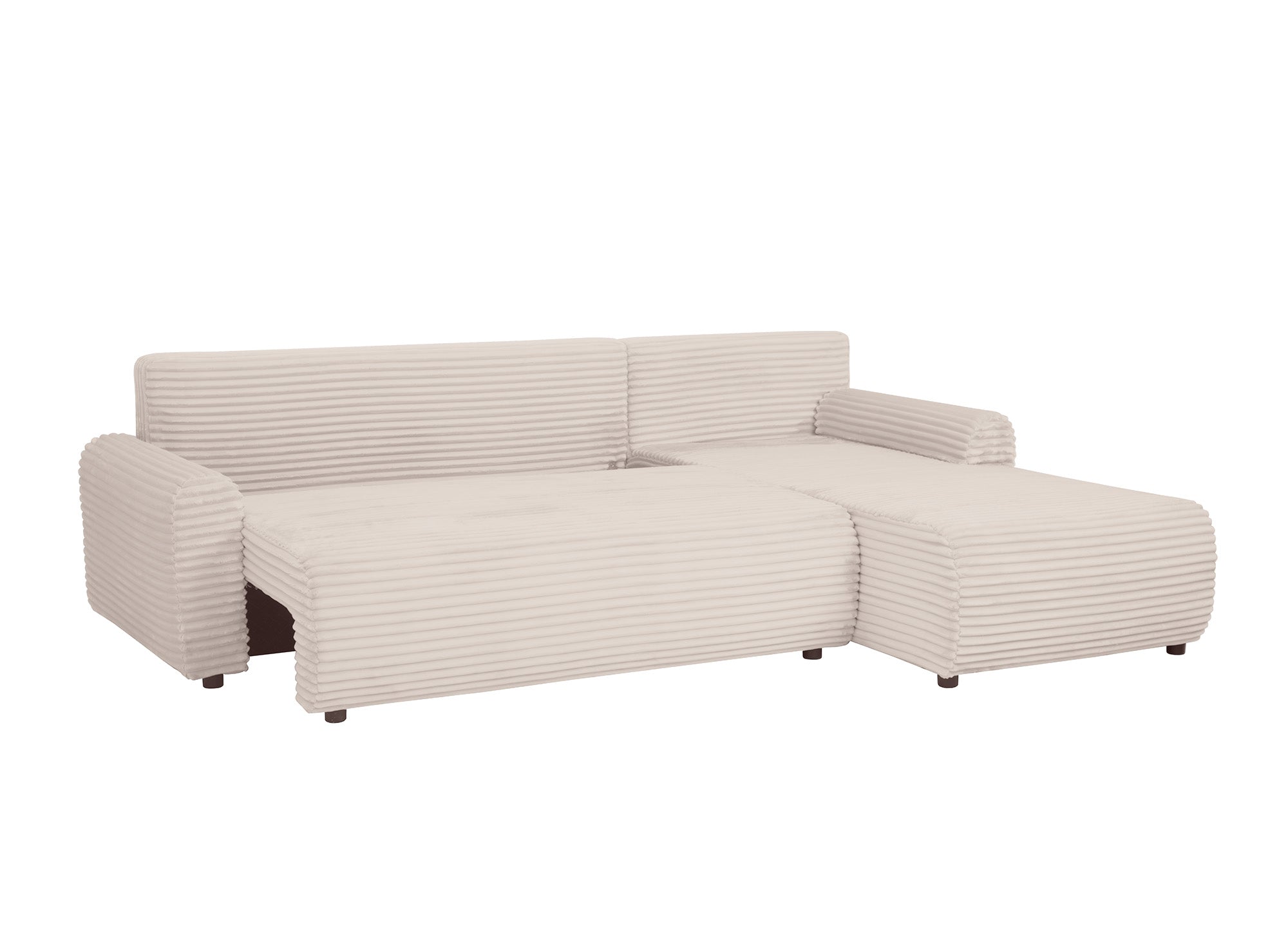 Canapé d'angle réversible et convertible avec coffre en velours côtelé épais beige KATIA