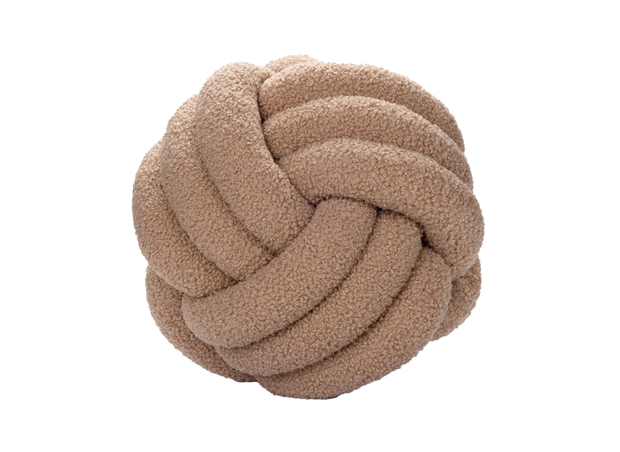 Coussin rond décoratif boule de nœud en effet peau de mouton taupe NODUS