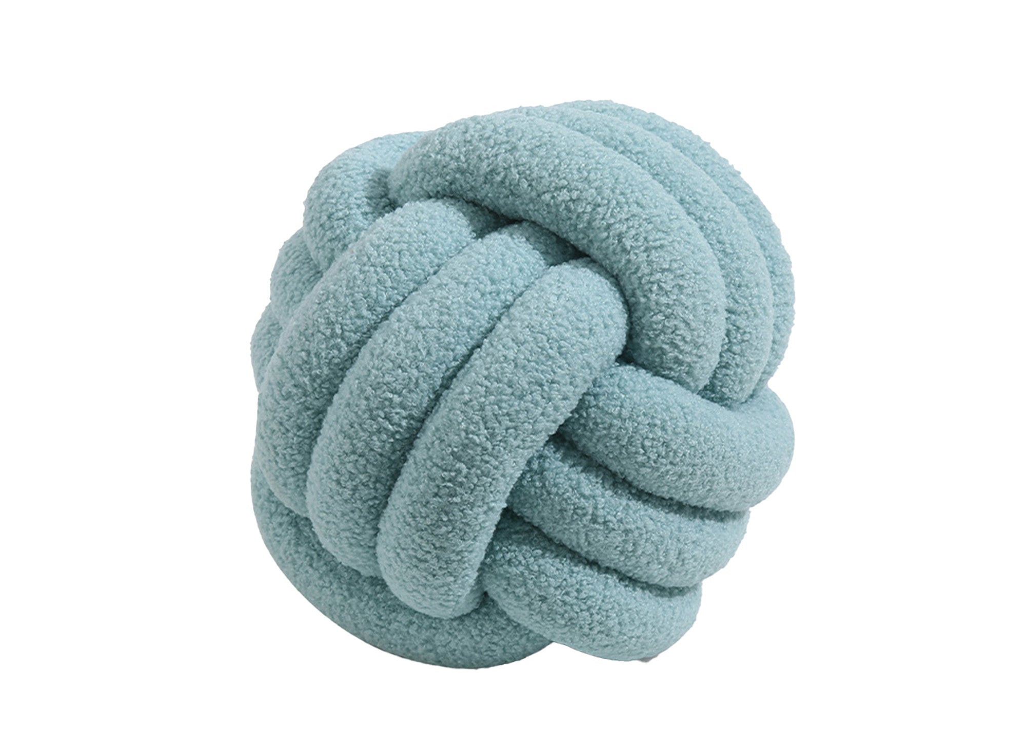 Coussin rond décoratif boule de nœud en effet peau de mouton bleu NODUS