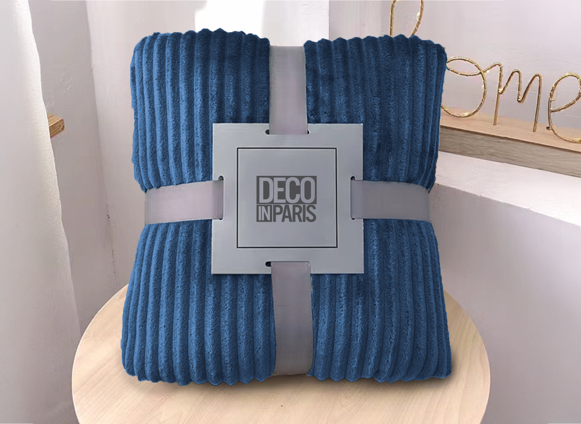 Plaid en velours côtelé bleu 150x200cm COCO