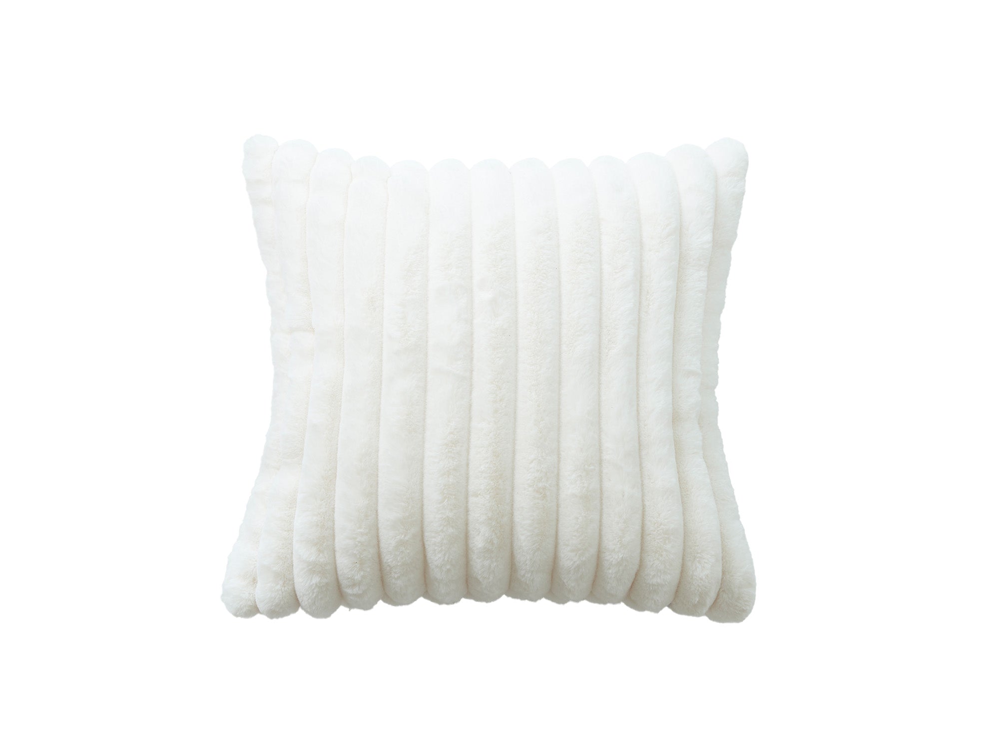 Coussin carré en velours côtelé effet fourrure blanc écrue 45x45 cm URBAIN