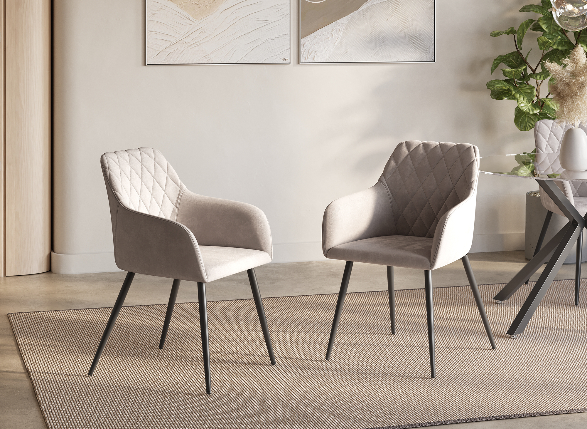 Lot de 2 chaises avec accoudoirs en velours beige KANA