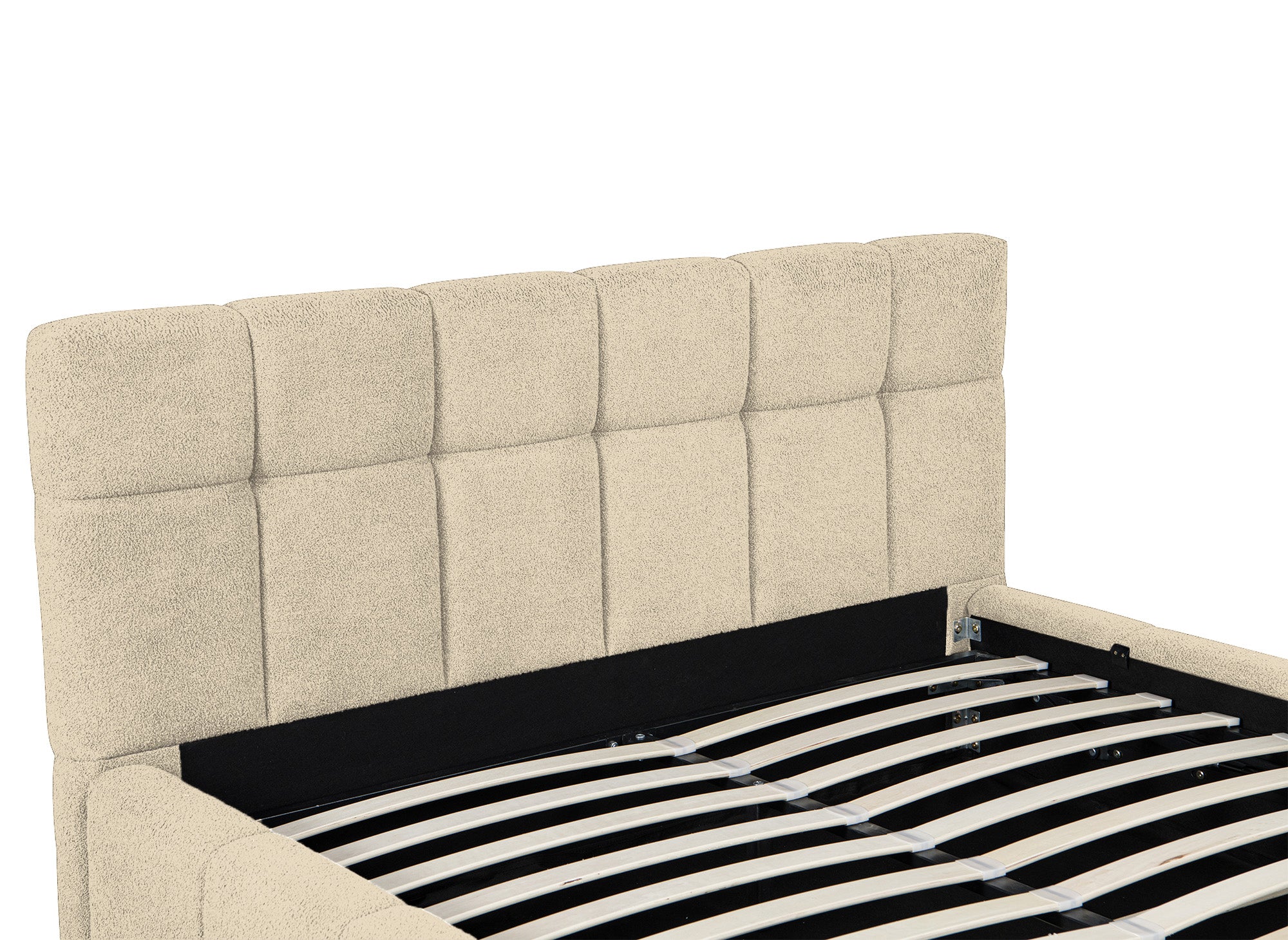 Lit coffre en tissu bouclette beige 140x190 cm MILIE