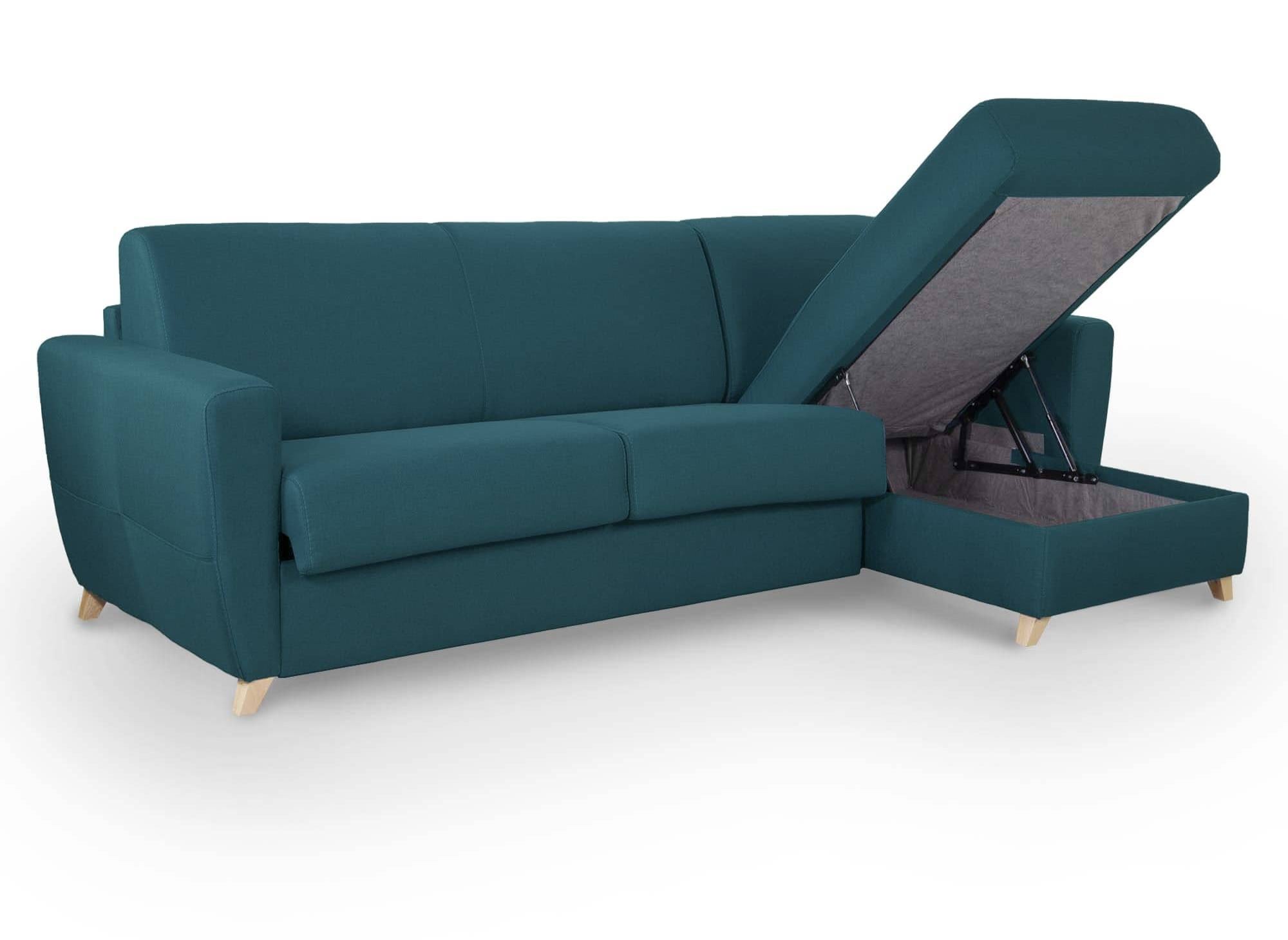 Canapé d'angle convertible réversible scandinave en tissu bleu pétrole TOBIAS