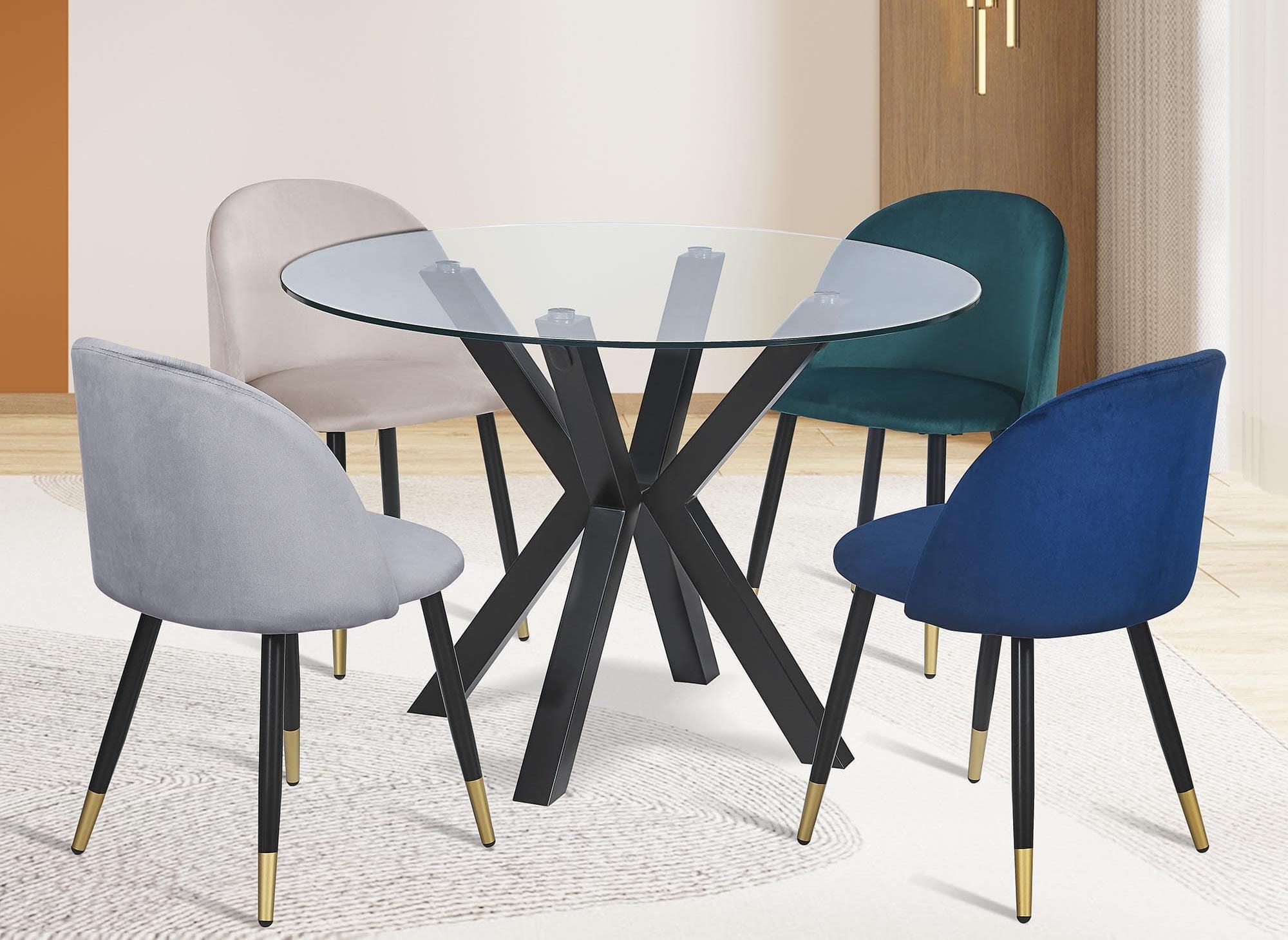 Lot de 4 chaises design en velours vert LYDIA