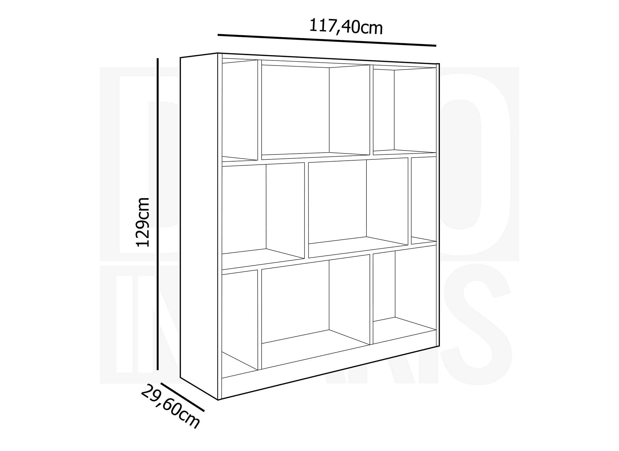 Bibliothèque design en bois noir et chêne 9 niches OFELIA