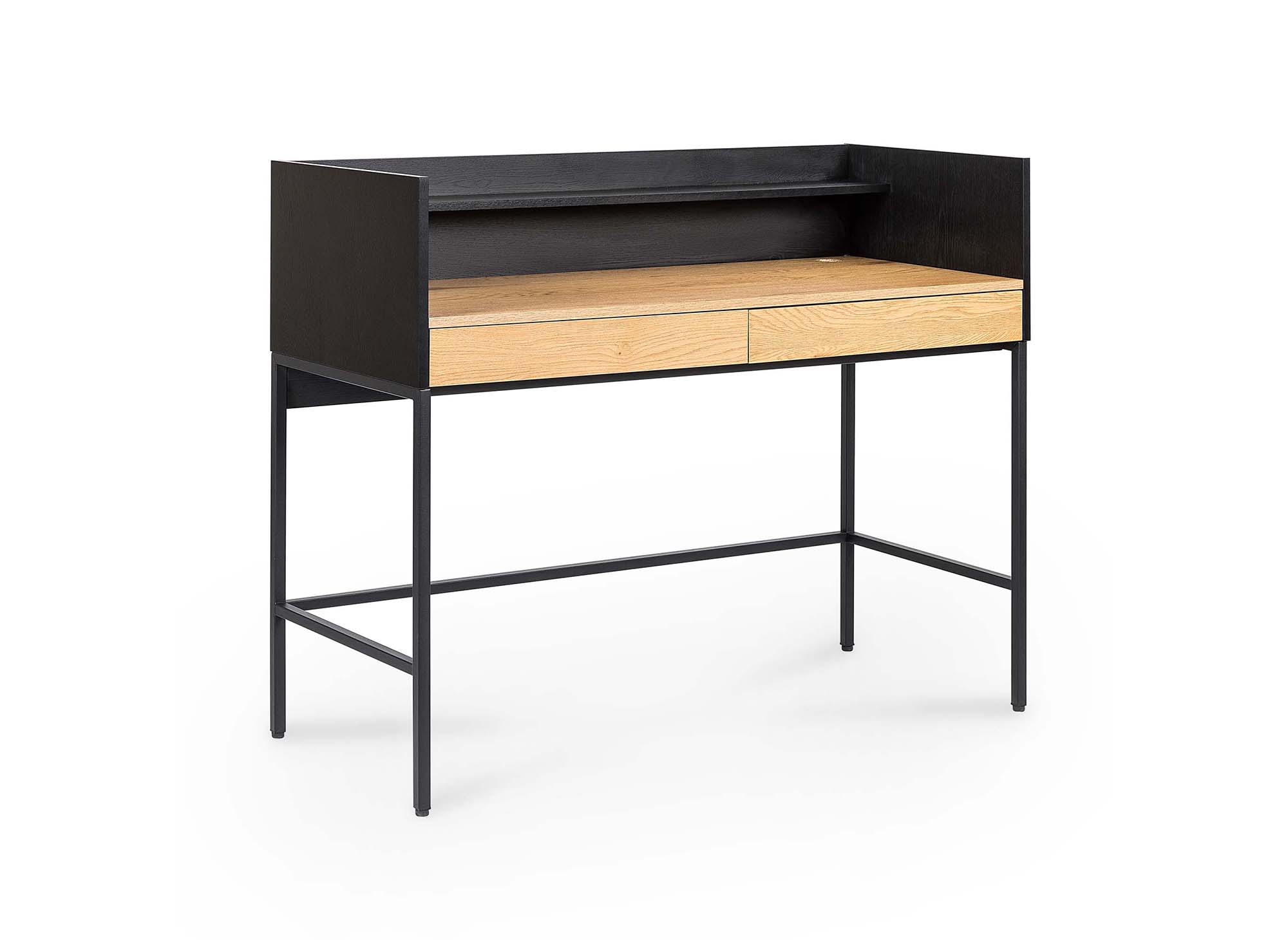 Bureau 2 tiroirs 1 étagère design industriel en bois et métal ALICE