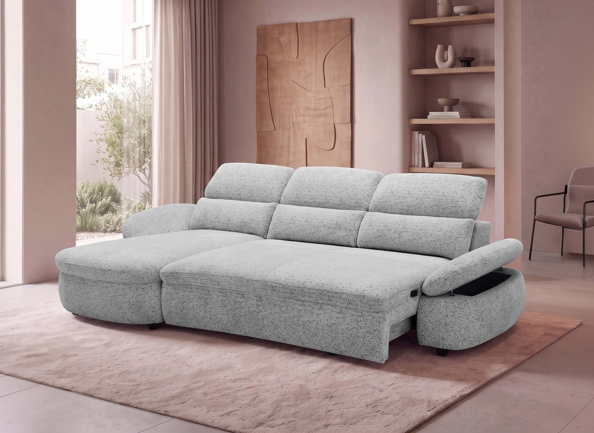 Divano angolare relax elettrico in tessuto spugna grigio CLEMENT - Angolo sinistro