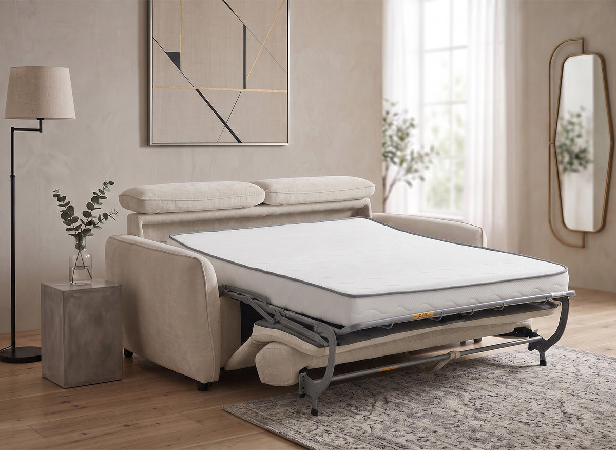 Divano trasformabile Express a 3 posti in tessuto strutturato beige JACINTHE