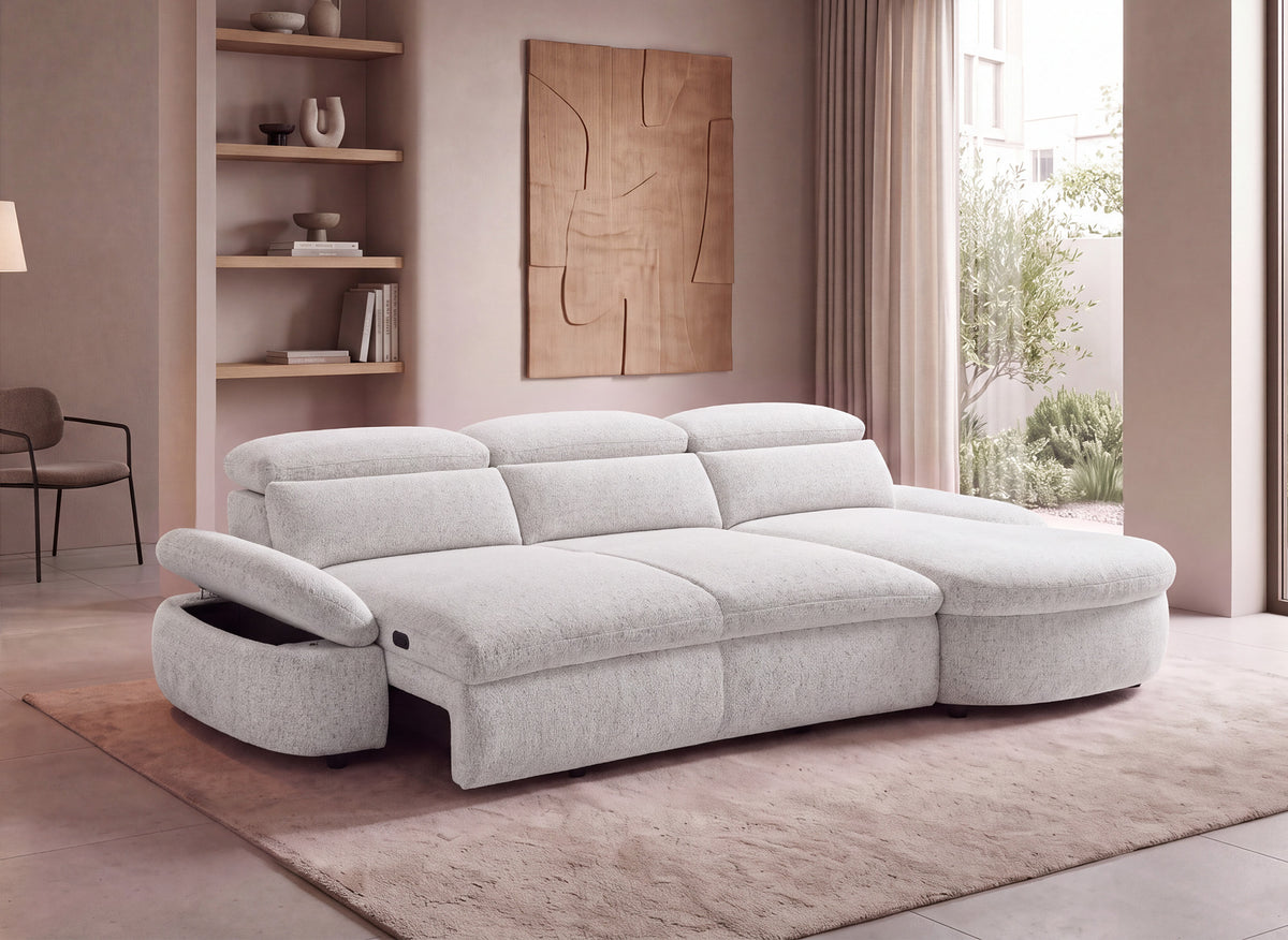 Divano angolare relax elettrico in tessuto spugna beige CLEMENT - Angolo retto