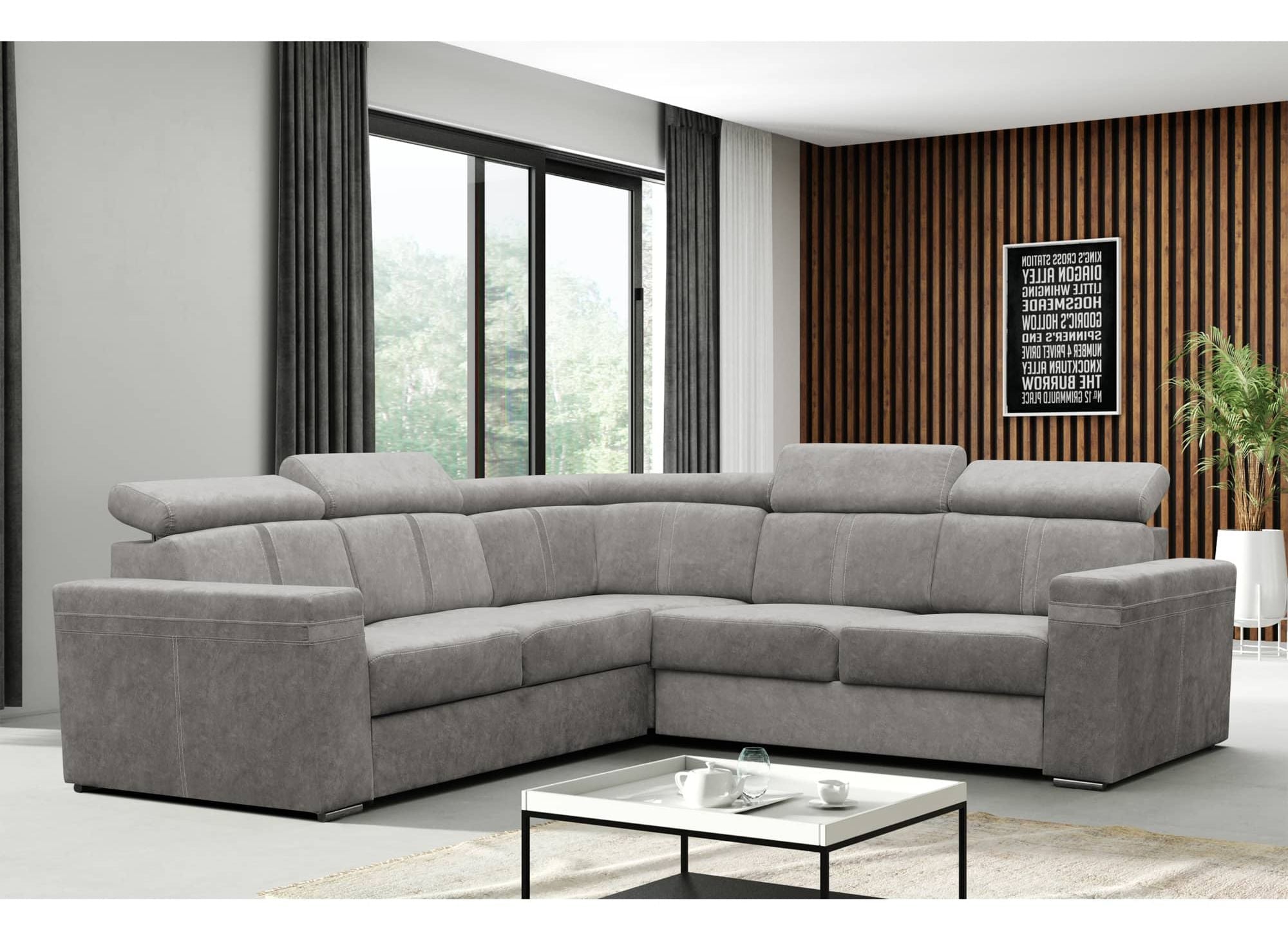 Canapé d'angle convertible et réversible en tissu gris clair MERYL